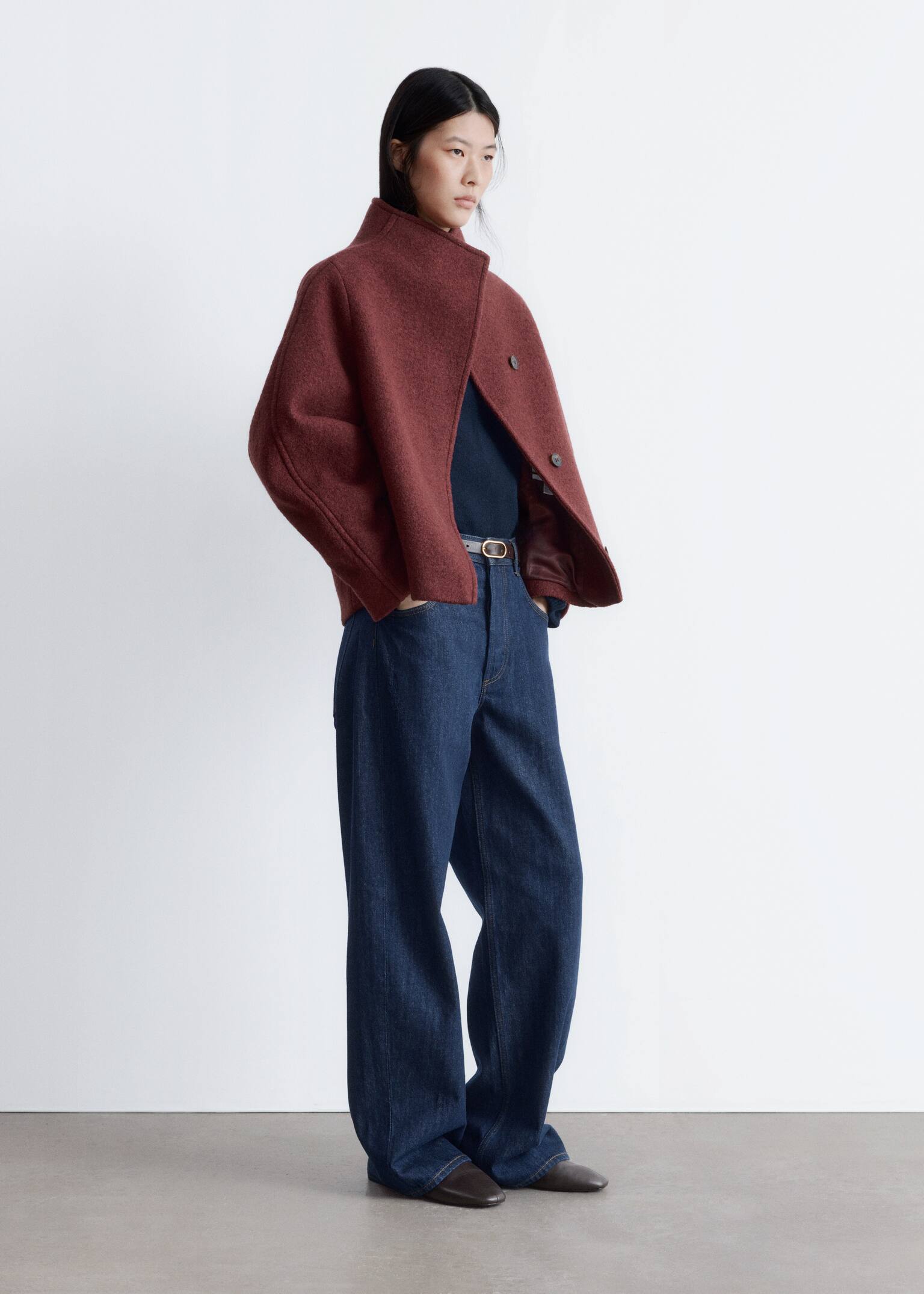 Asymmetric Wool Jacket - Sötétvörös/Fekete/Vakond - 9