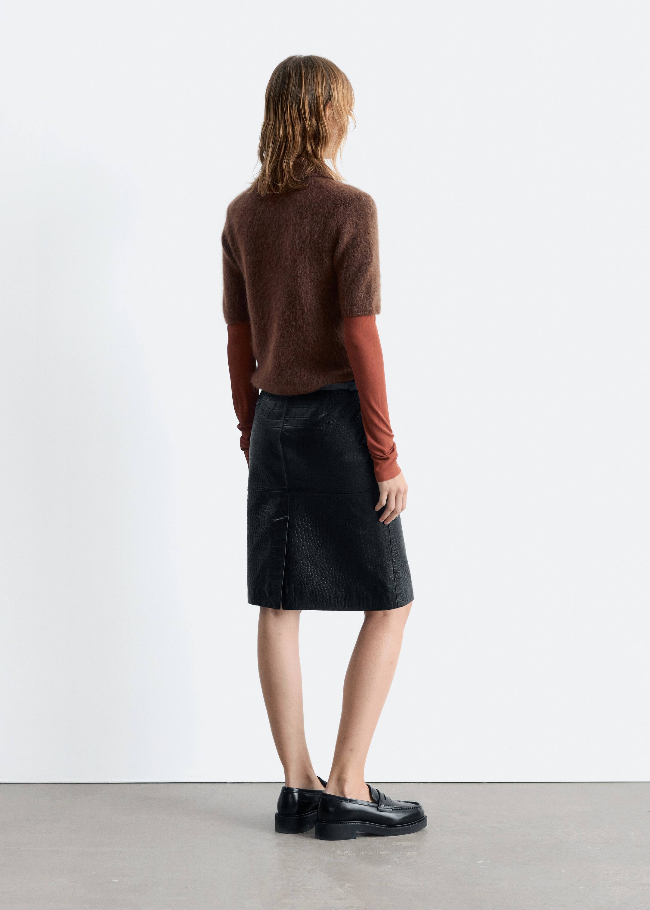 Visa större bild: Stickad pikétröja med borstad yta - Mörkbrun - DAM | H&M SE 5