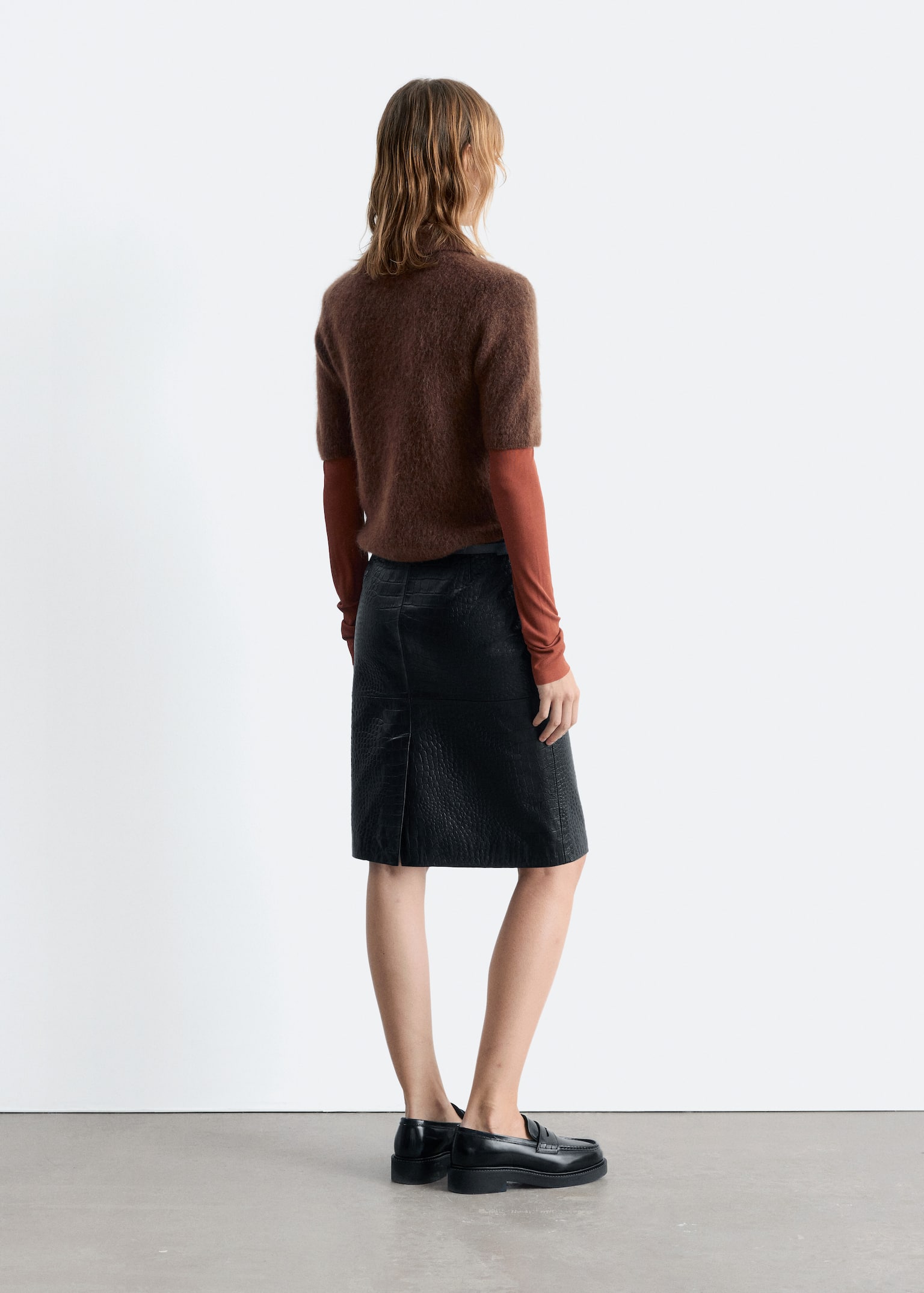 Brushed Knit Polo T-Shirt - Dark Brown/Dark Grey - 3