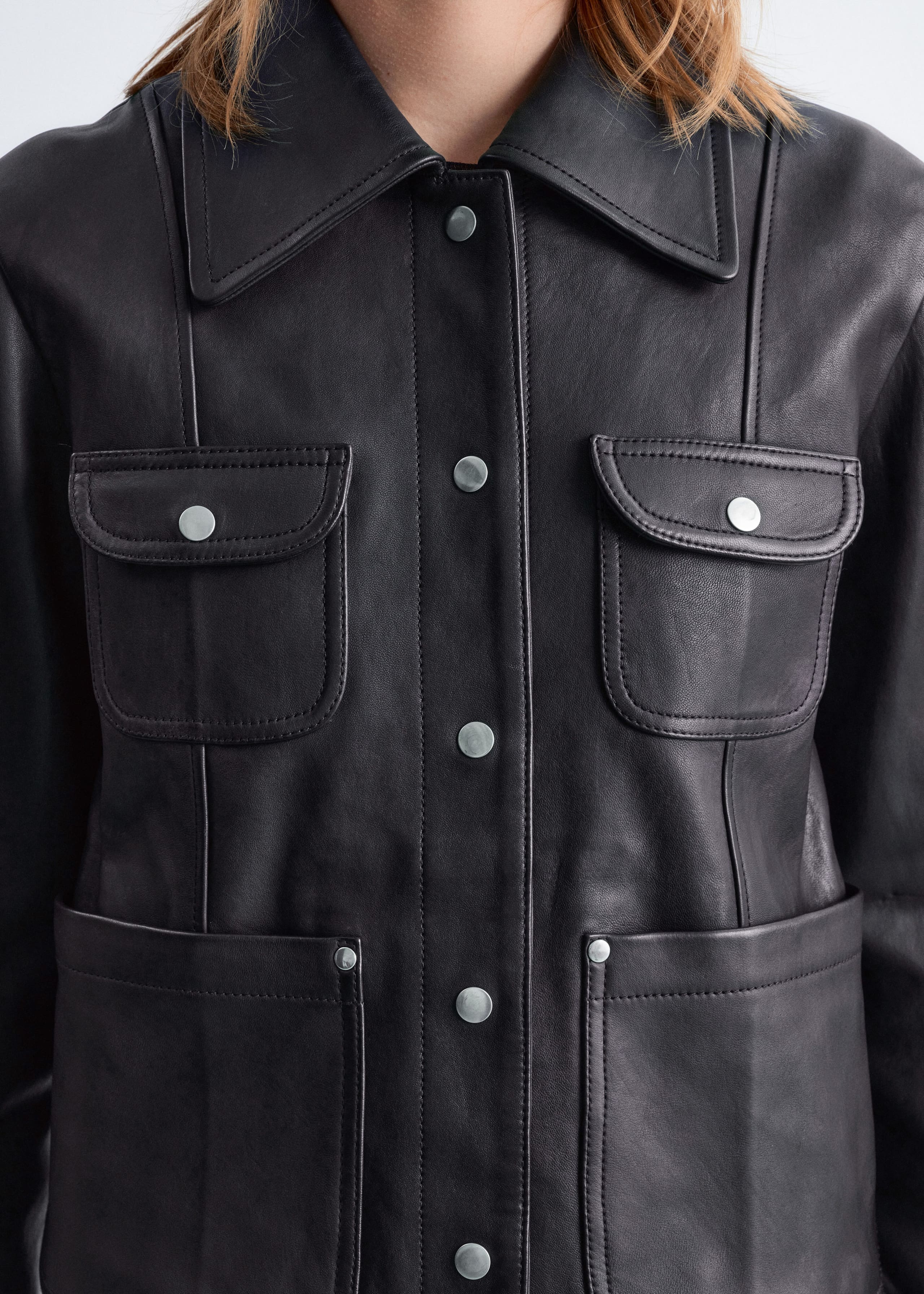 Image of Patch-Pocket Leather Jacket