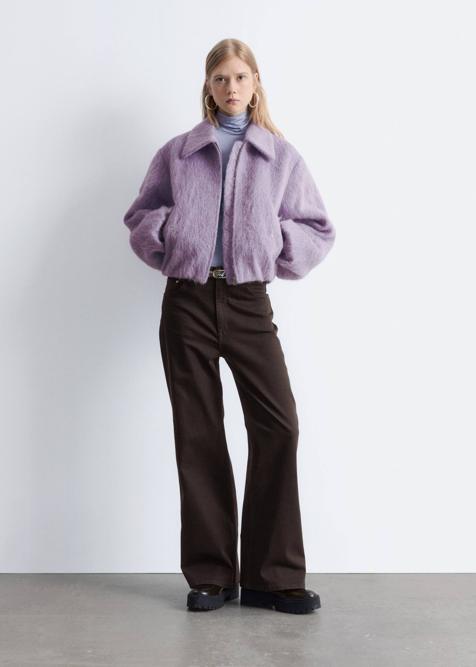 Bomber cropped in lana - Lilla
