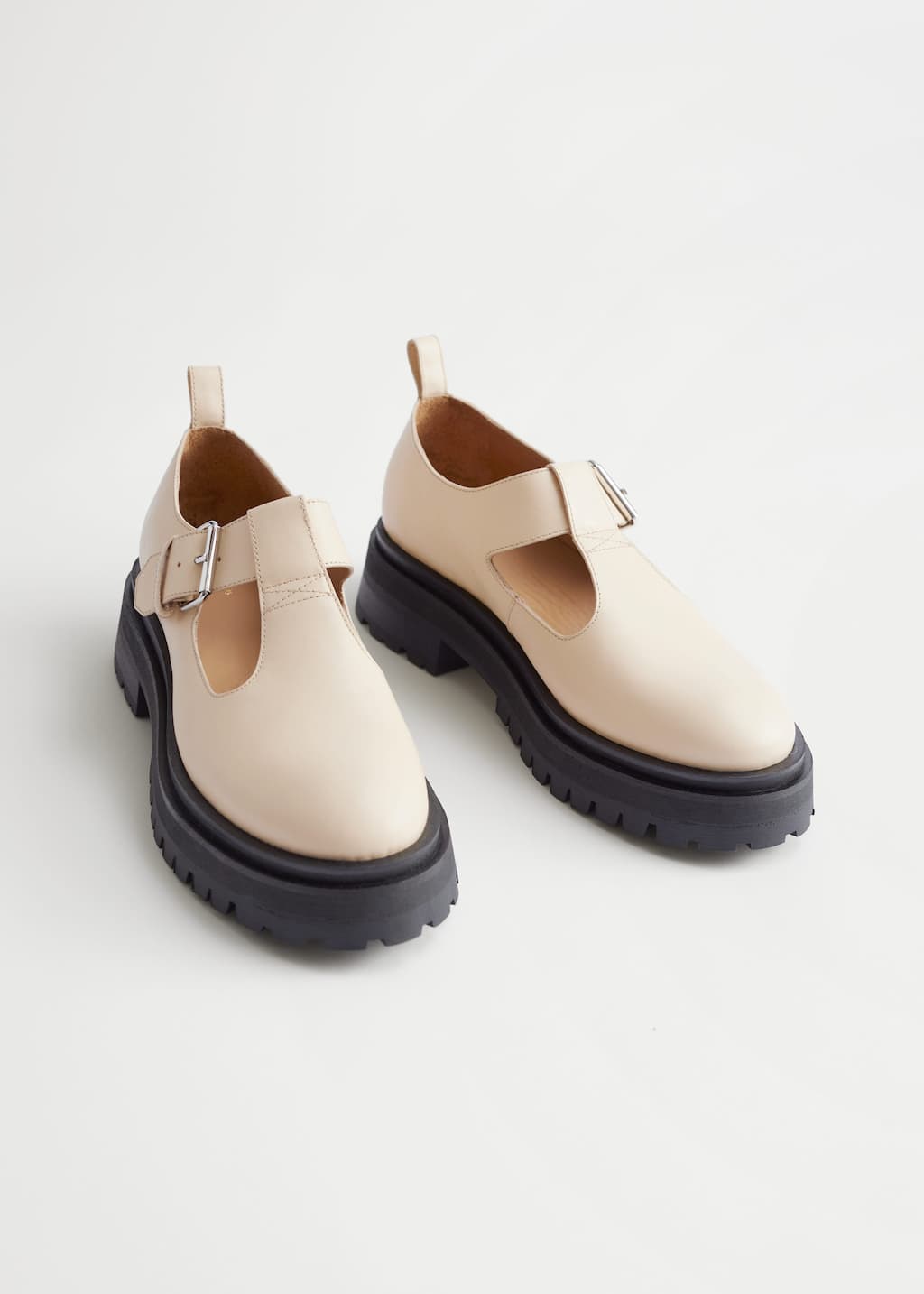 Chunky Leather Derby Shoes - Beige - Stillleben