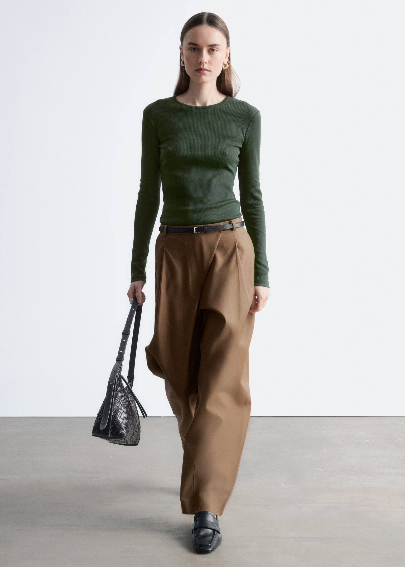 Ribbed Long-Sleeve Top - Dark Green/White/Black/Light Grey - 3