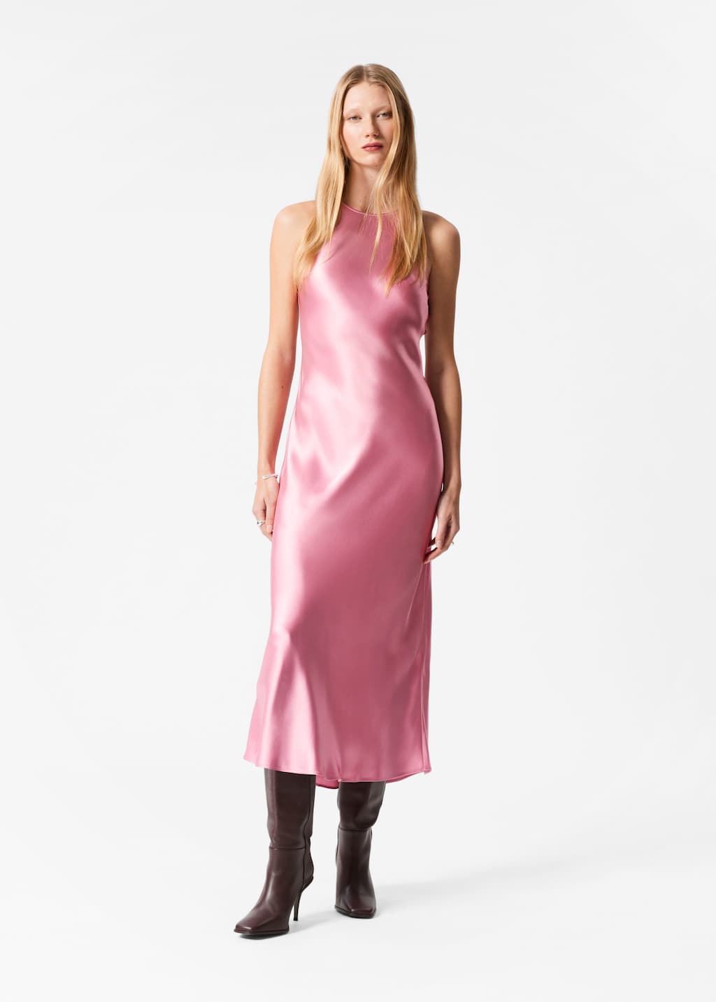 Image of Vestido midi de satén sin mangas