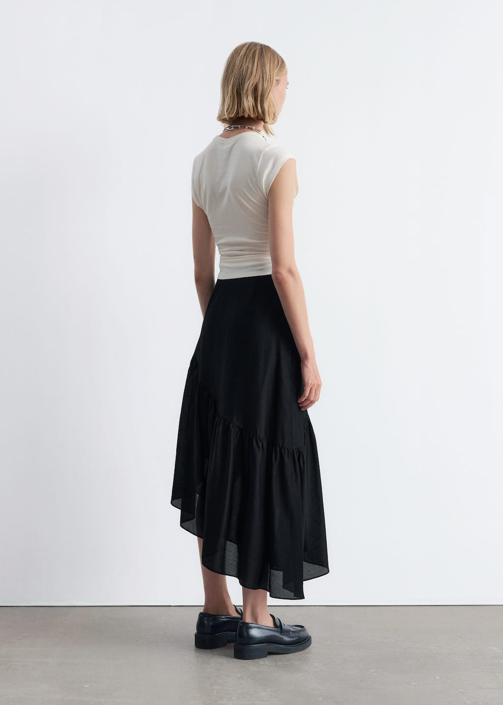 Image of Asymmetric Ruffle Midi Skirt