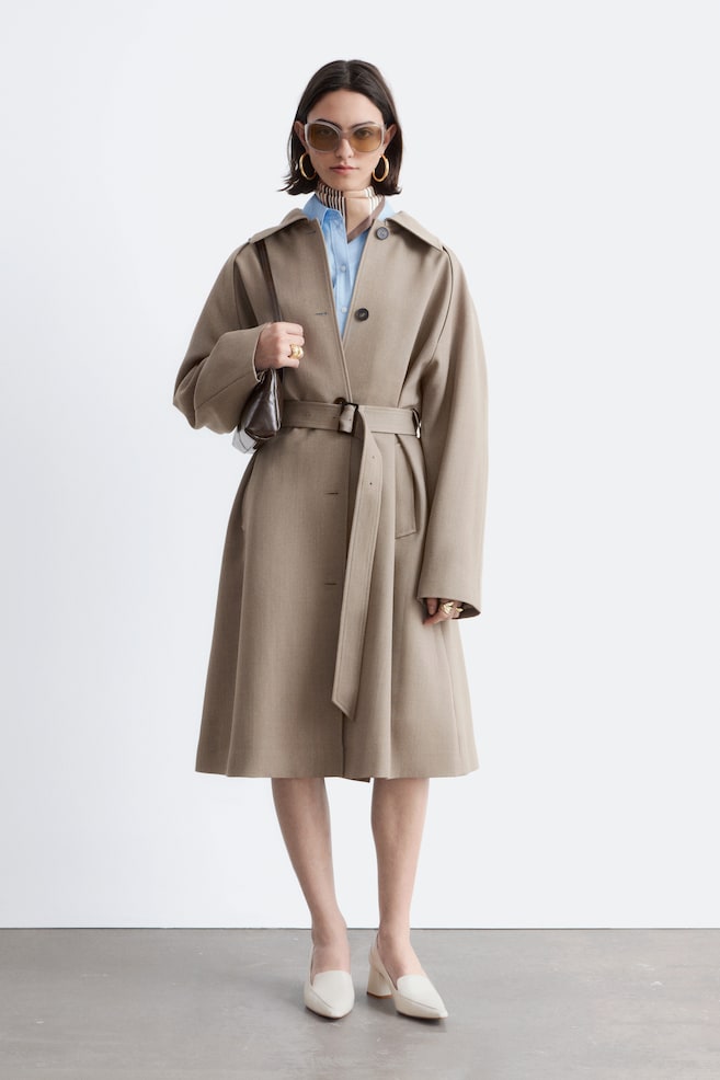 Tie-Belt Wool Trench Coat - Mole/Black - 1