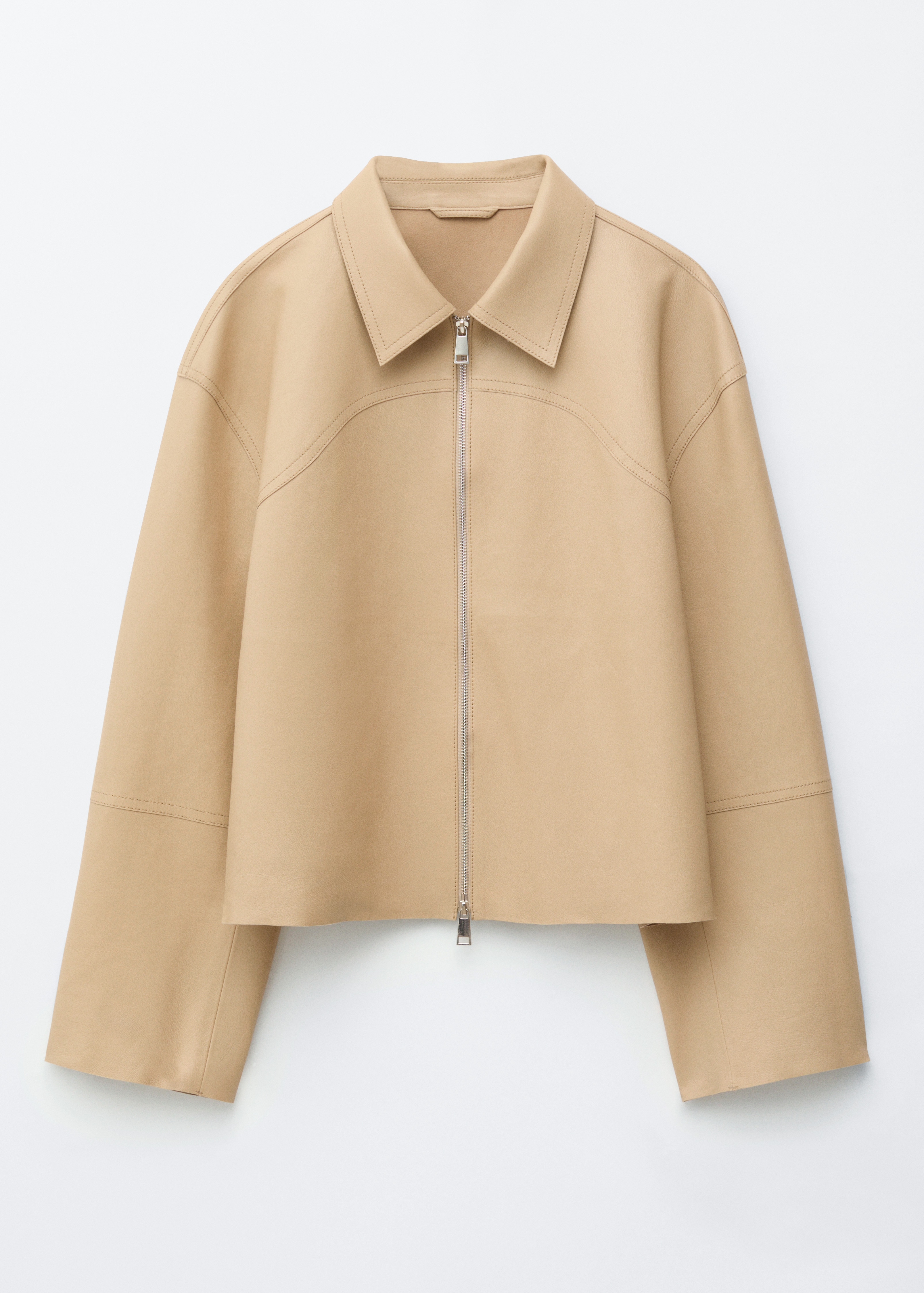 Kožená bunda voľného strihu - Béžová