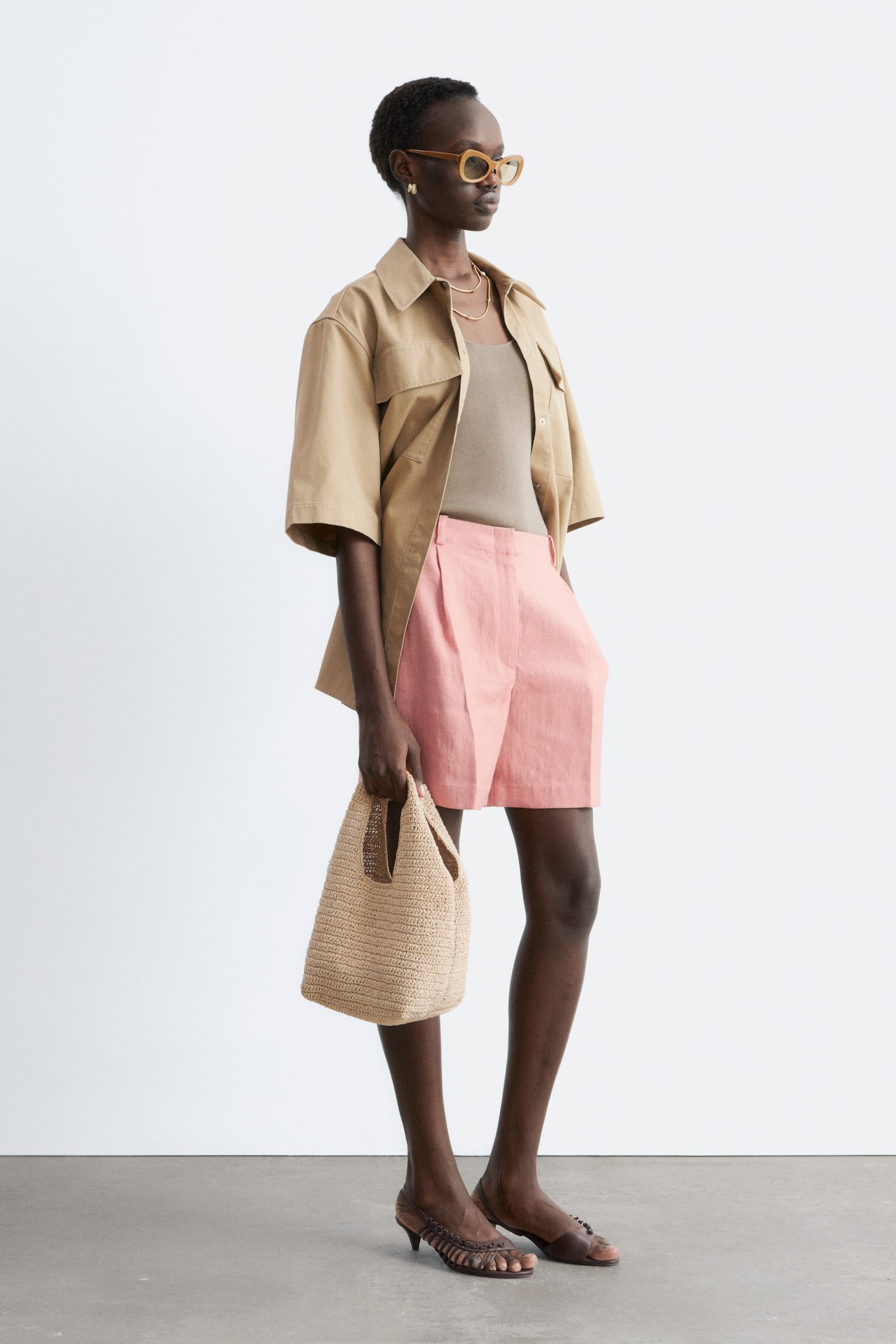 Șorturi Plisate Din In - Taupe Cald/Bej/Maro Închis - 3