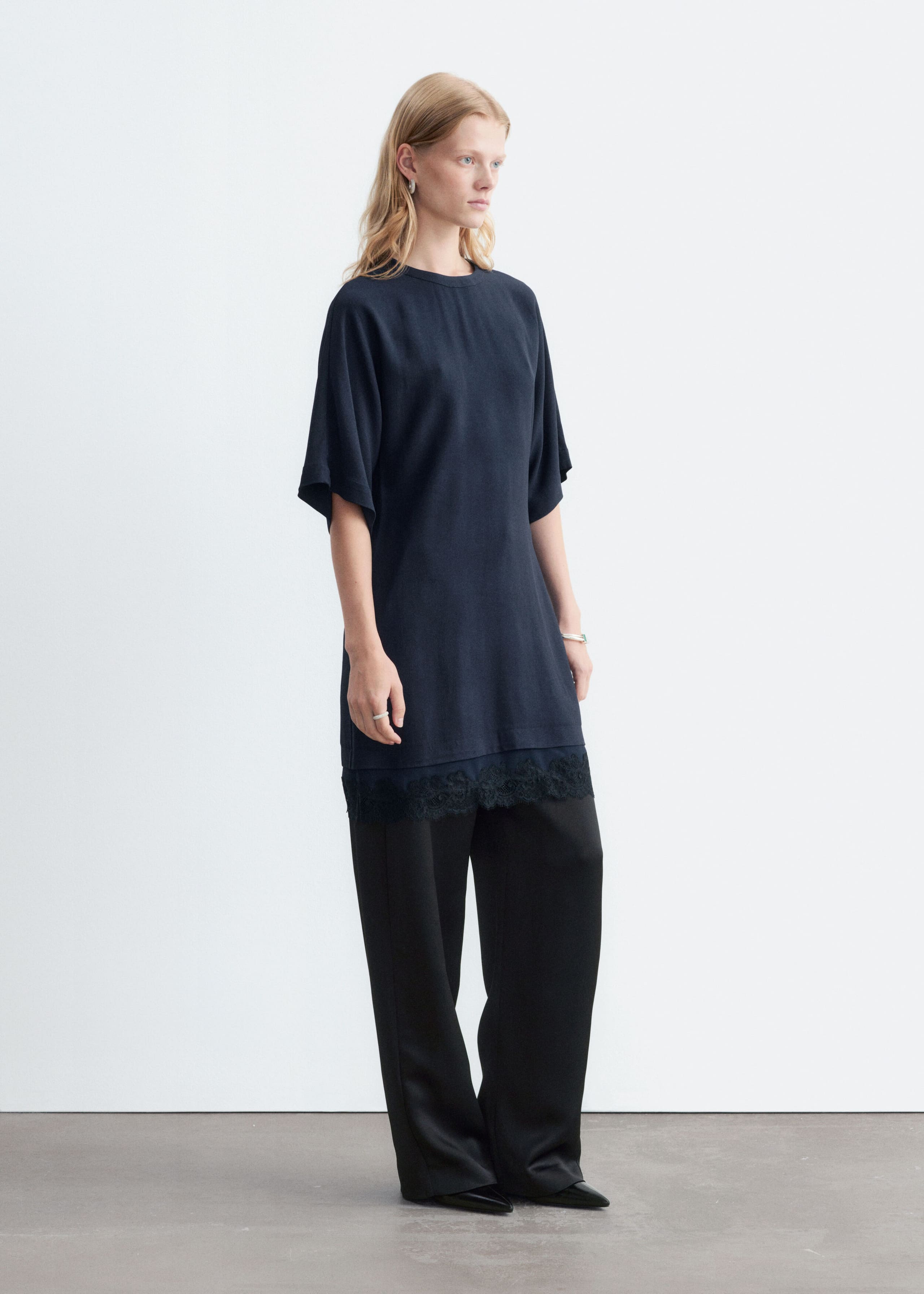 Lace-Panel Mini Dress Black