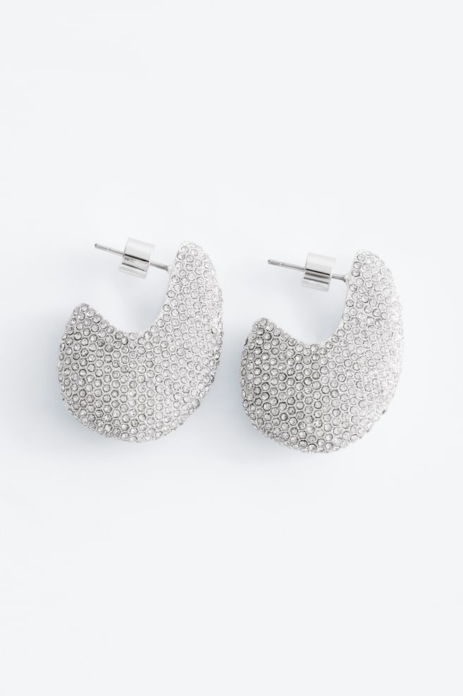 Rhinstone Drop Earrings - Silver - 1