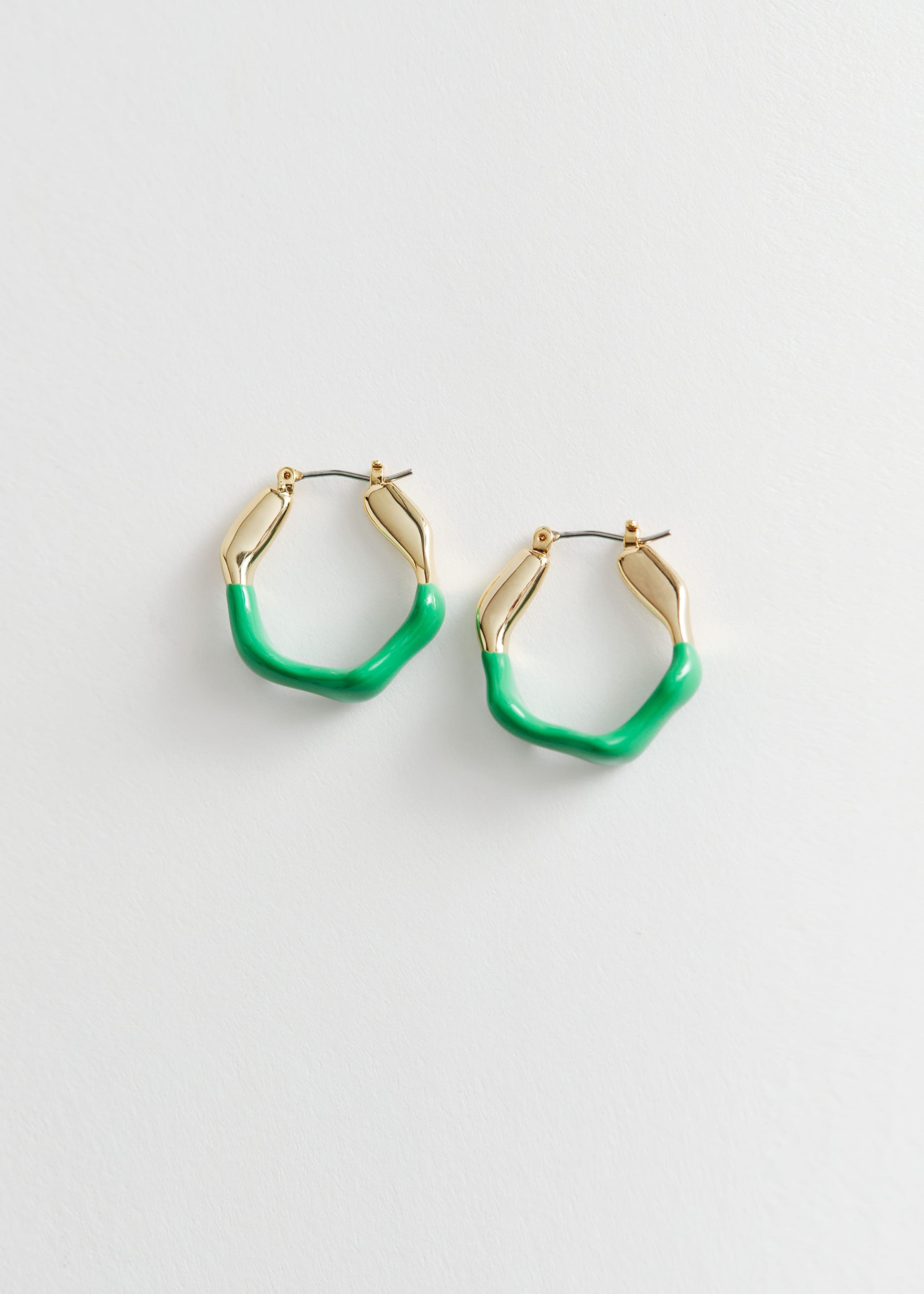 Wavy Hoop Earrings - Gold/Green - Still Life