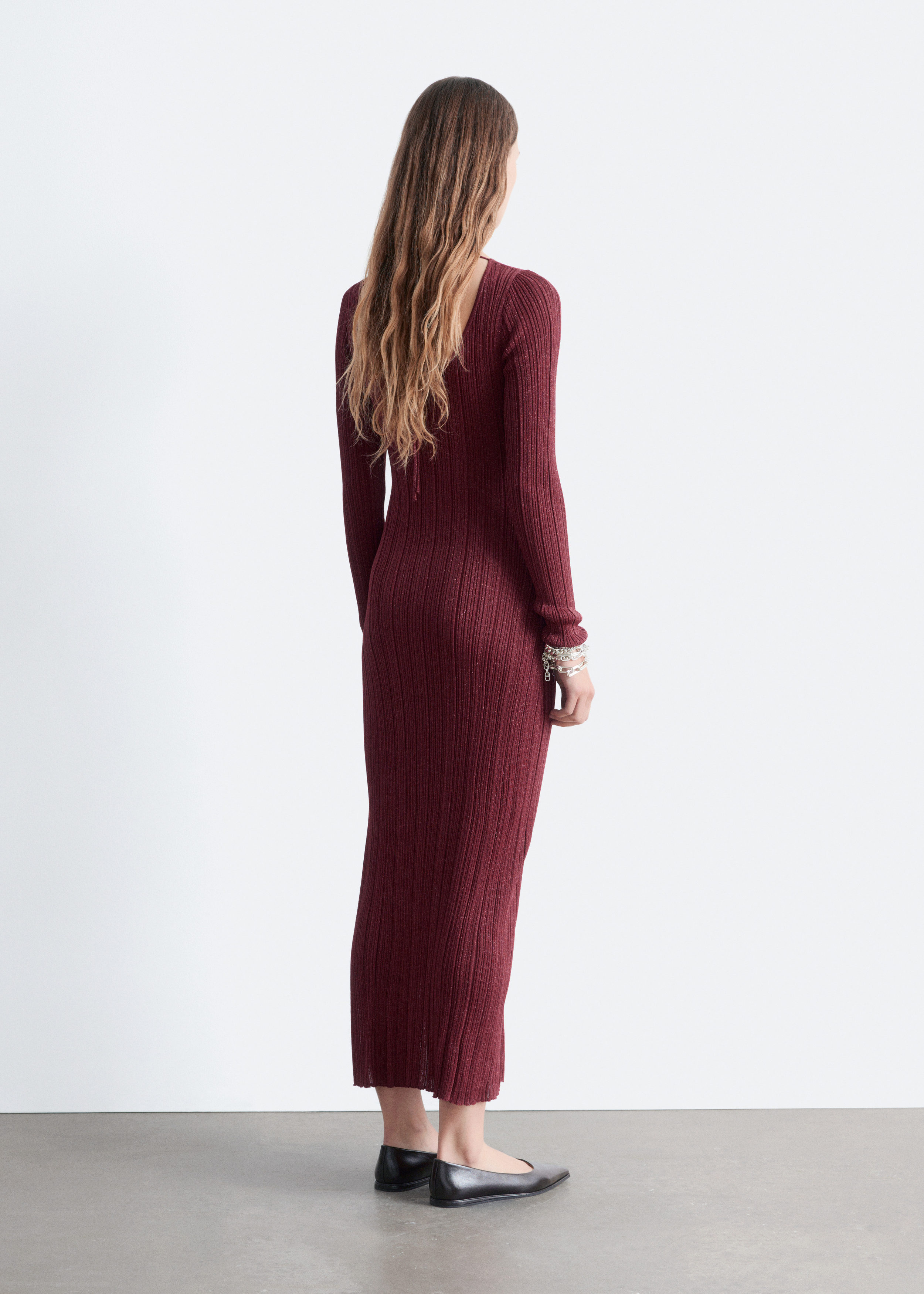 Long-Sleeve Rib-Knit Midi Dress - Dark Red - & Other Stories US