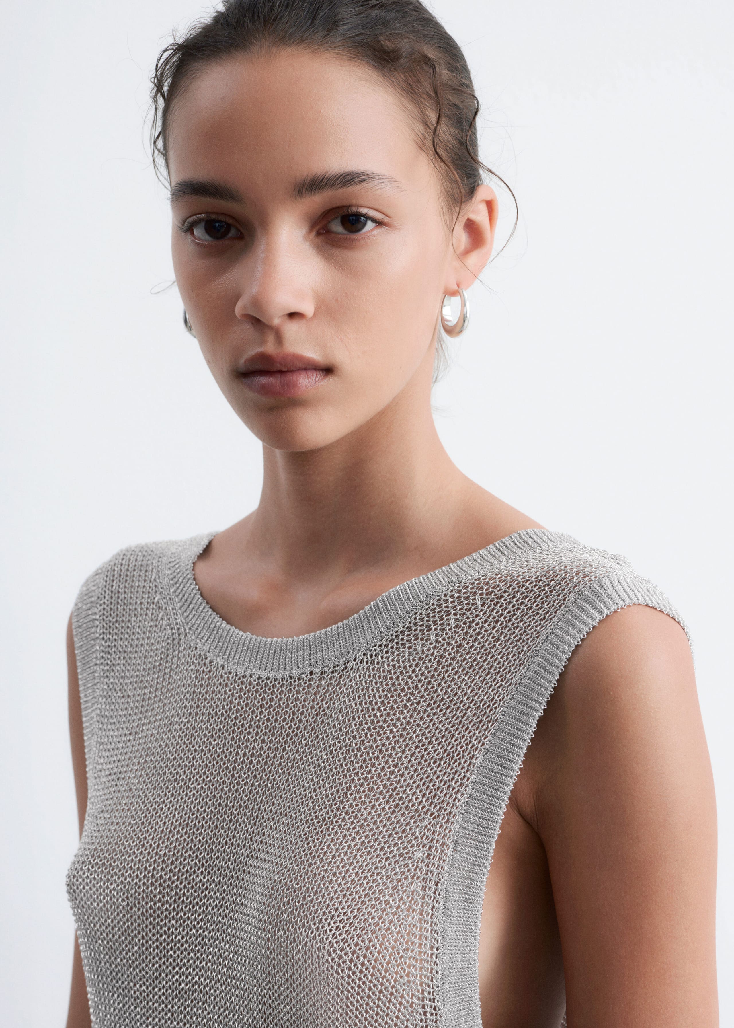 Draped Scoop-Back Top - Grey/Metallic - Lookbook