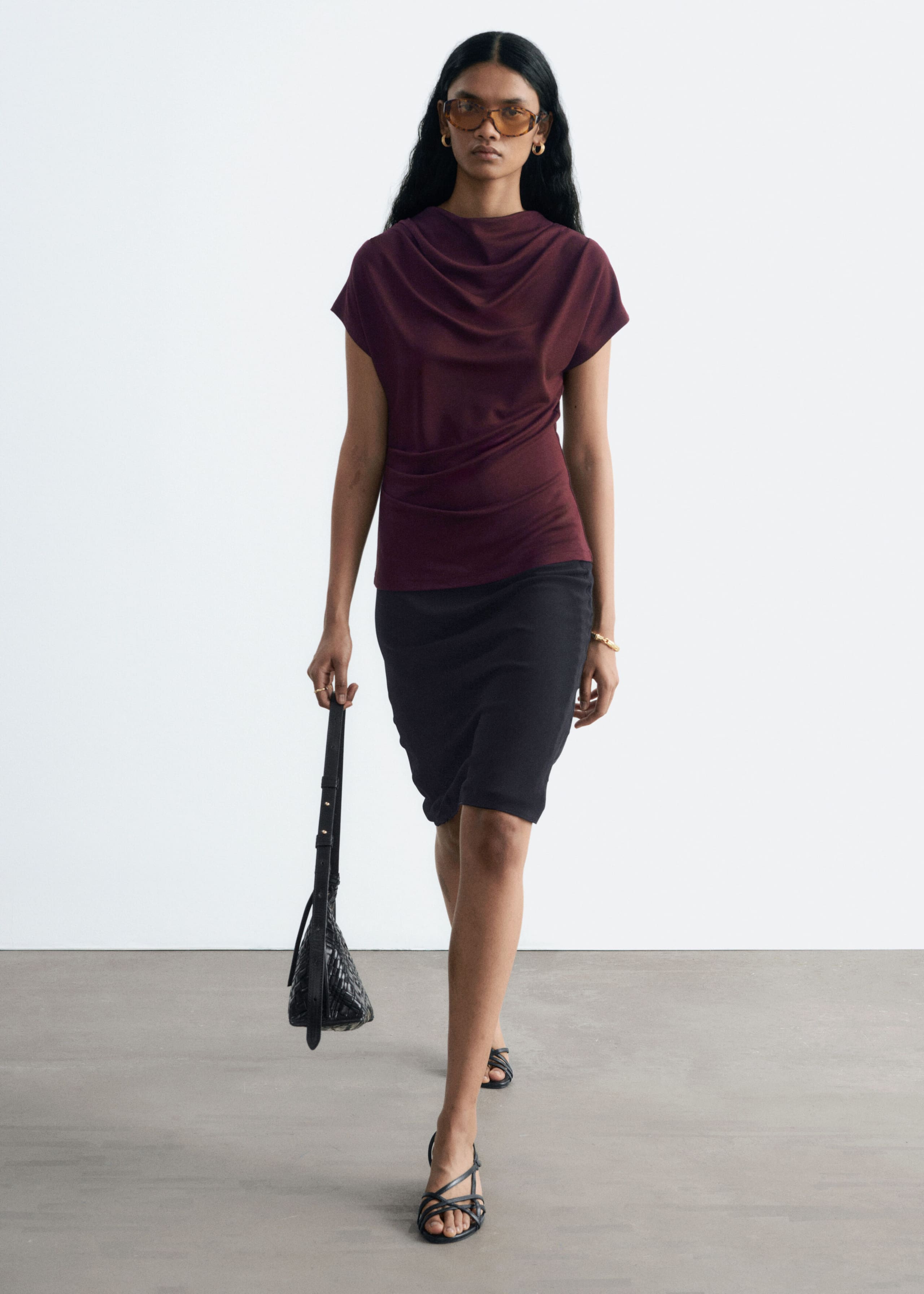 Draped Cowl-Neck Top - Black - Lookbook