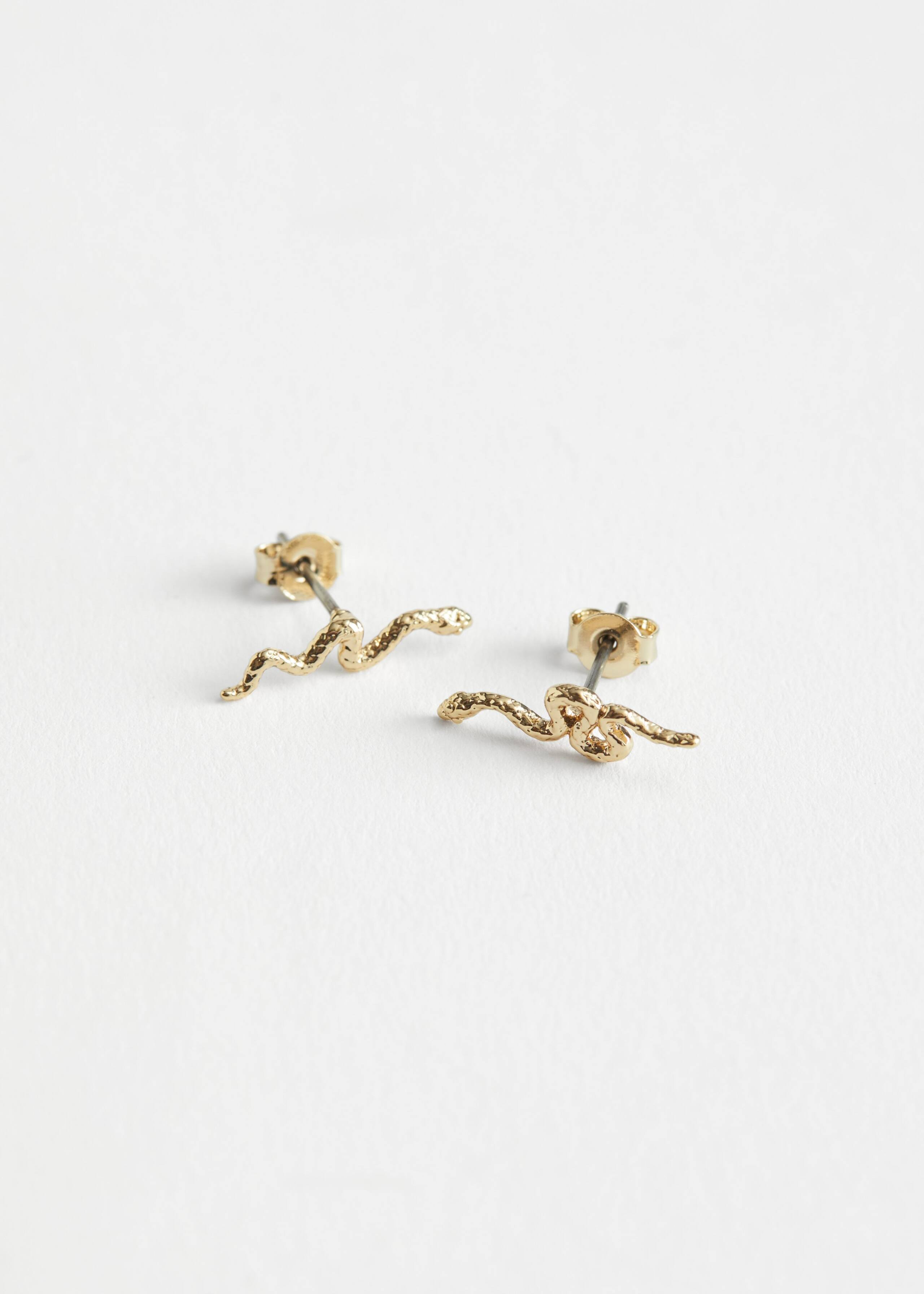 Snake Pendant Stud Earrings - Gold - Bodegón