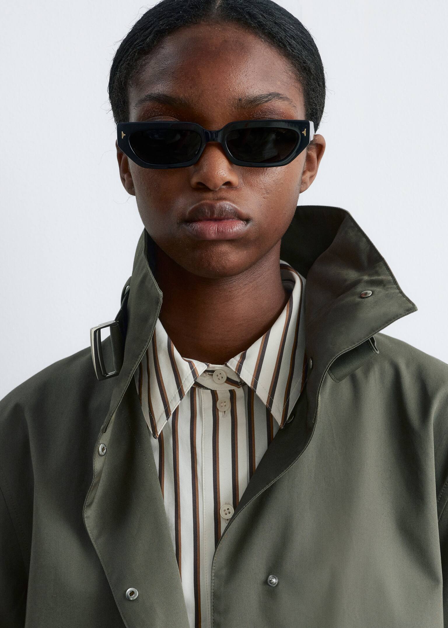 Veste trapèze à col cheminée - Vert kaki/Beige/Bleu foncé - 6
