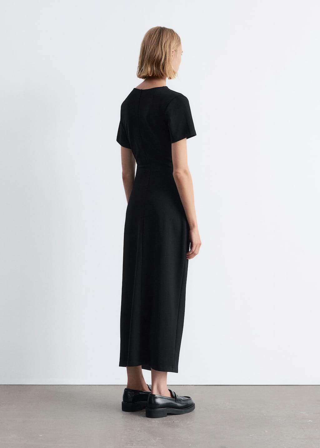 Image of Draped Short-Sleeve Midi Dress