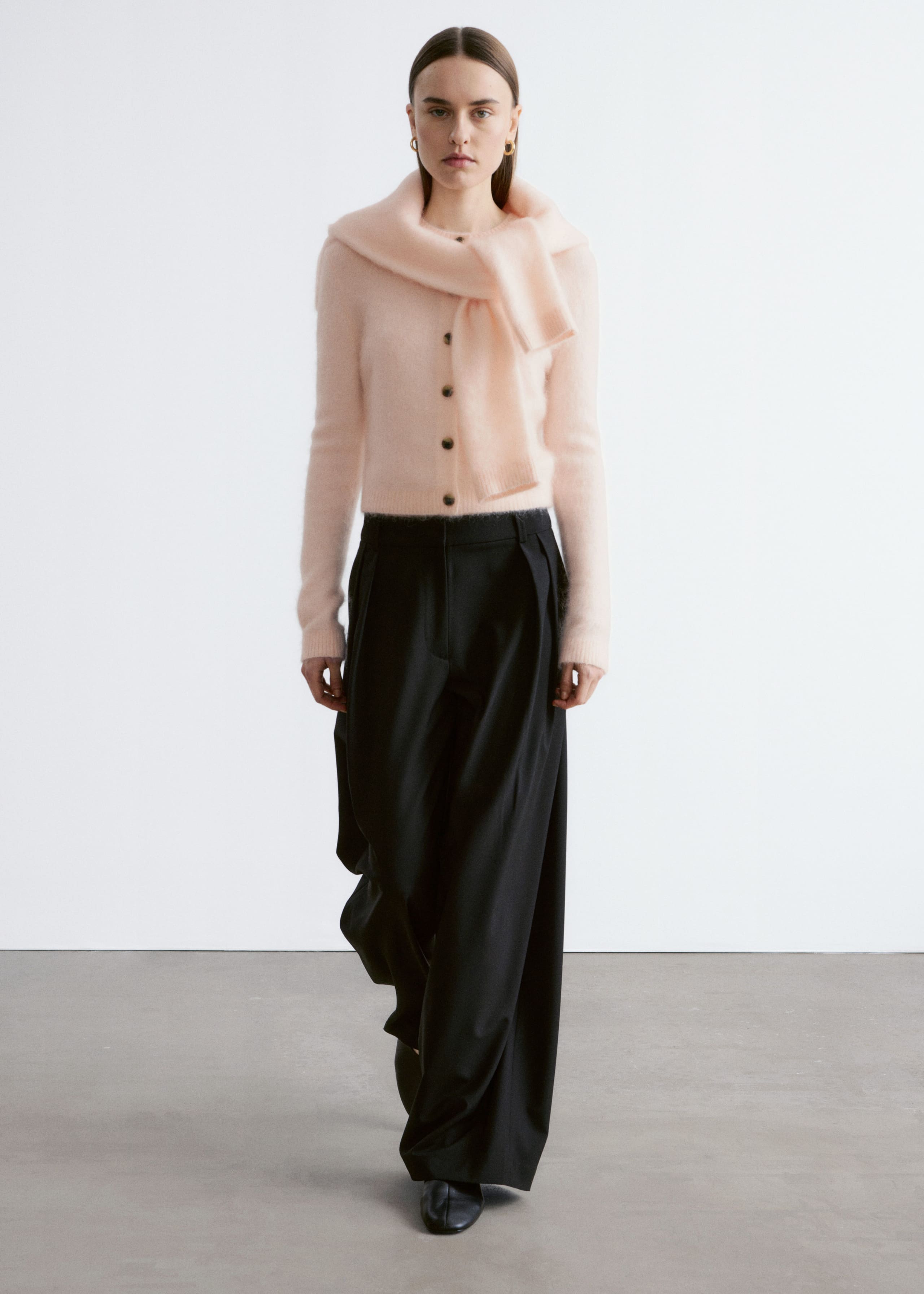 Cardigan in misto mohair spazzolato - Pesca - Lookbook