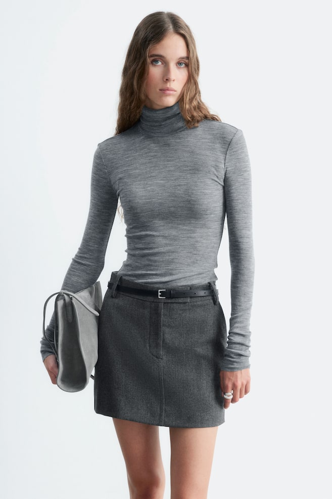 Wool Turtleneck Top - Grey/Black - 1