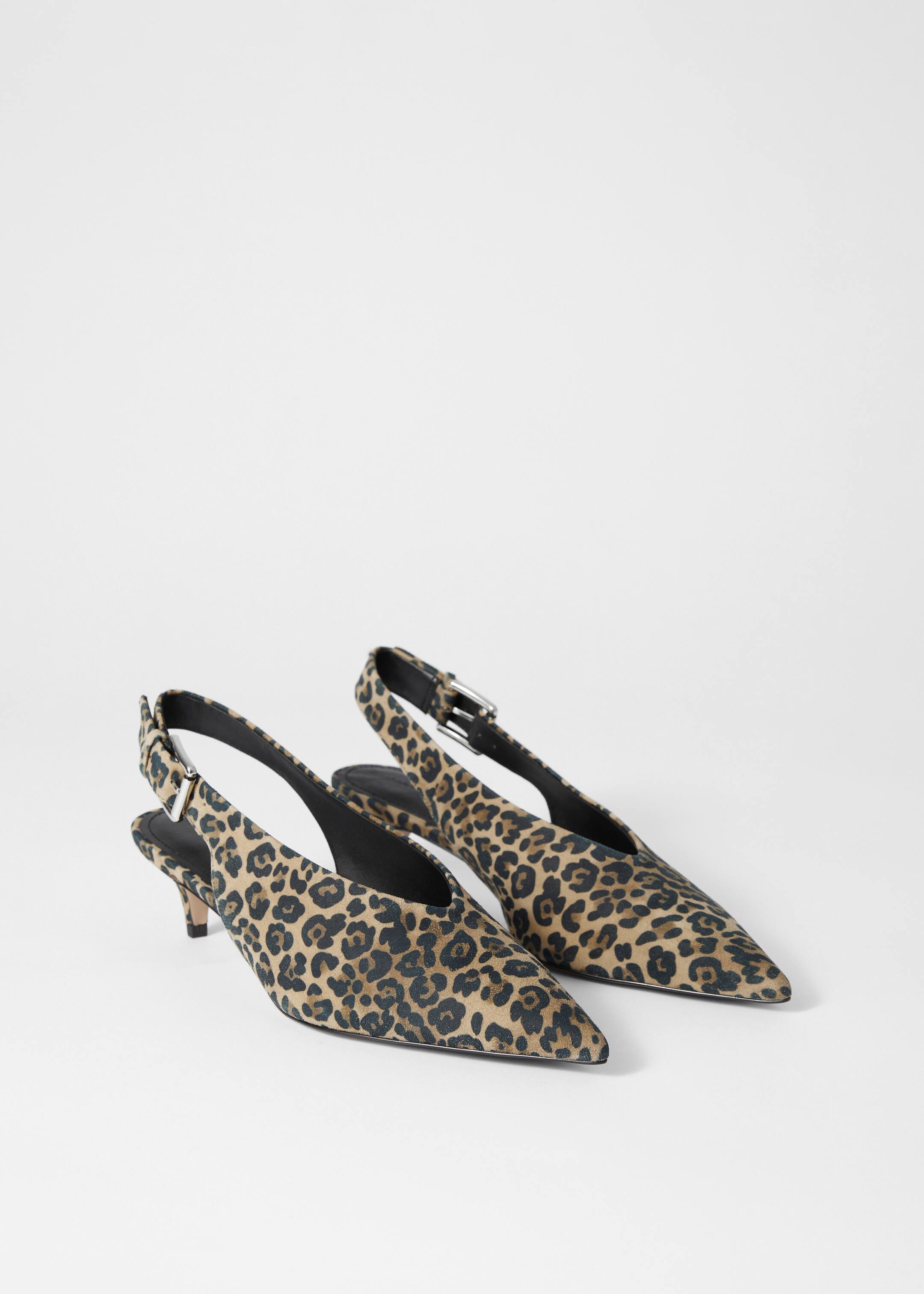 Agrandir l'image: Escarpins en cuir à petits talons et bride arrière - Daim à imprimé léopard - FEMME | H&M CH 5