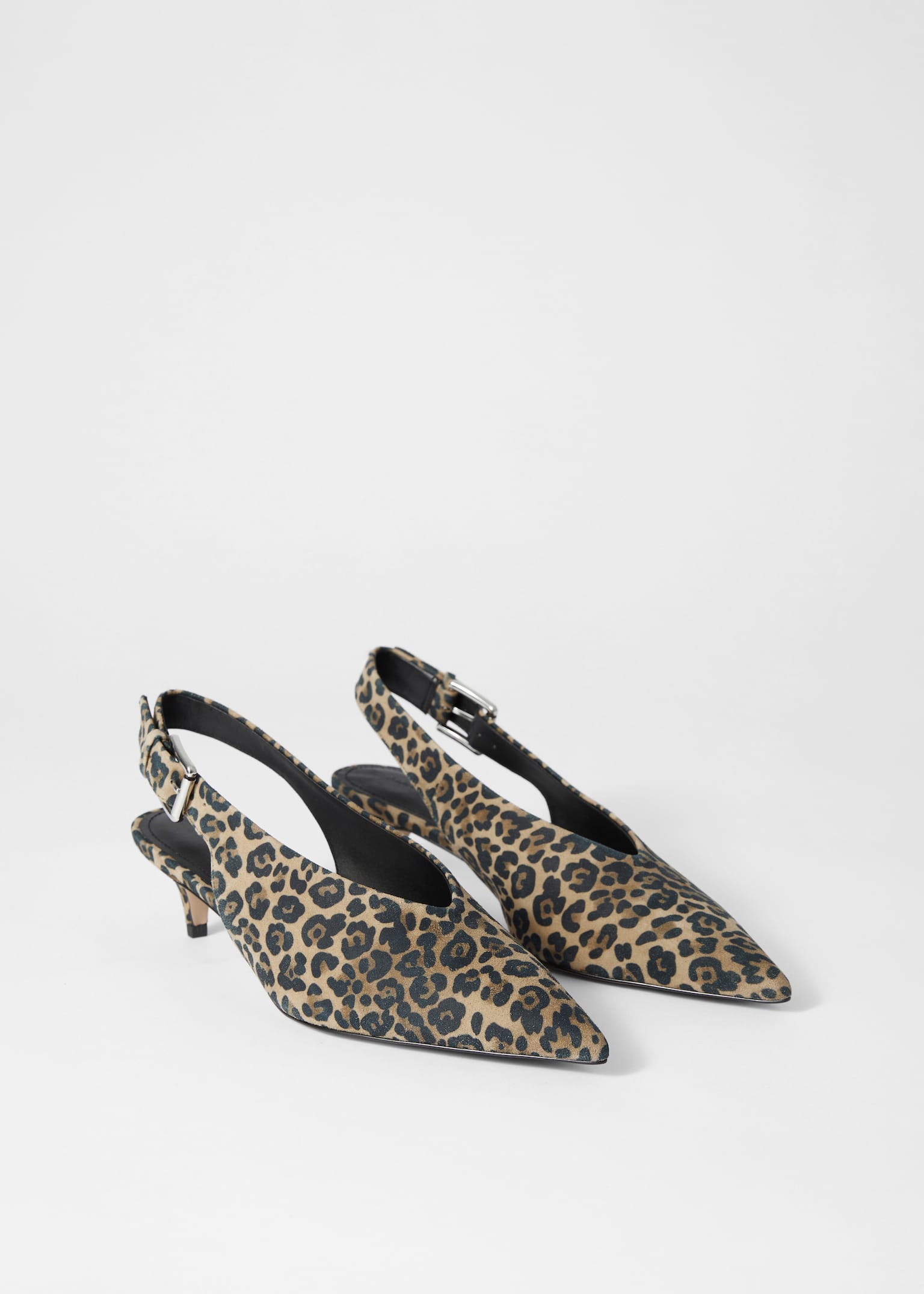 Escarpins en cuir à petits talons et bride arrière - Daim à imprimé léopard/Daim beige/Noir - 7