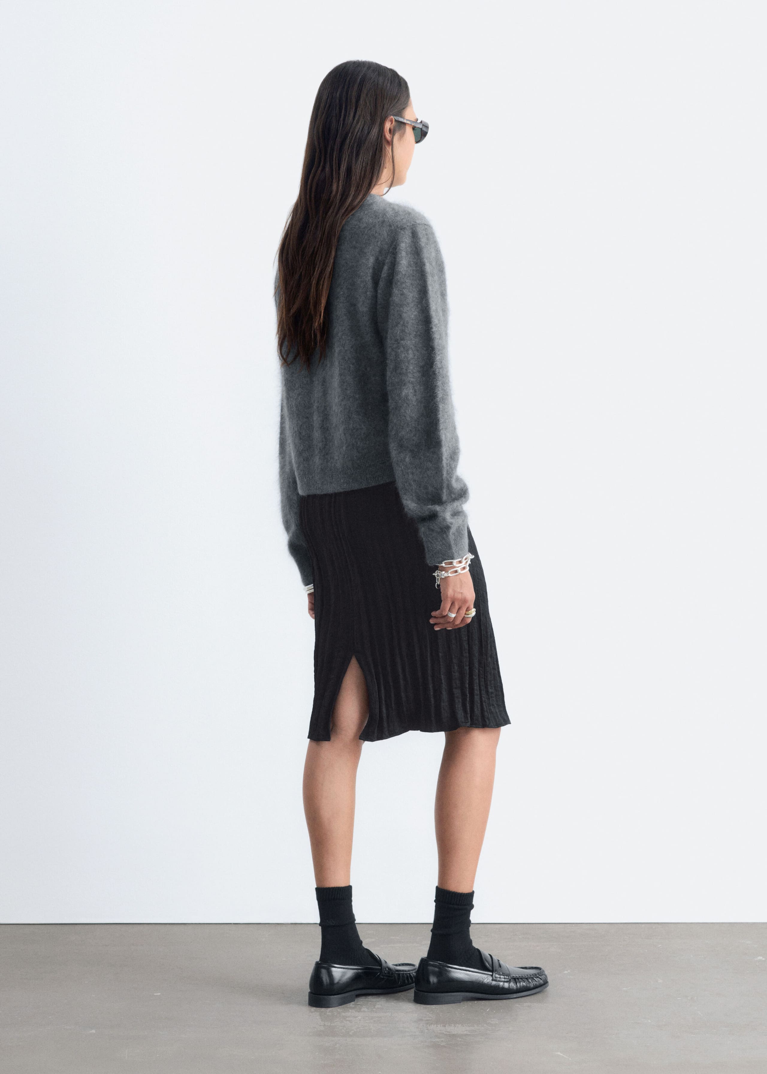 Brushed Cashmere Cardigan - Grey - Lookbook
