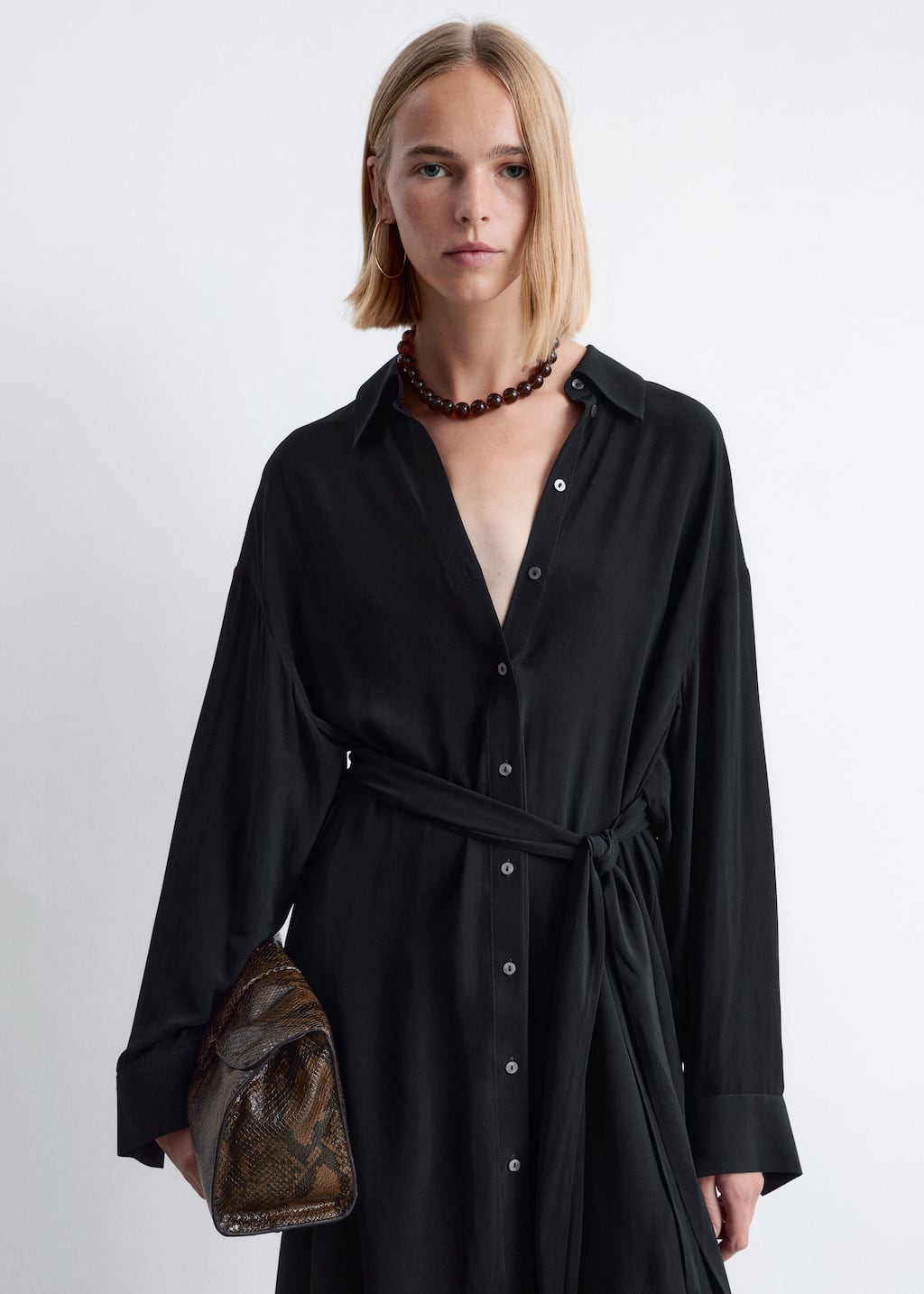 Image of Tie-Detail Midi Shirt Dress