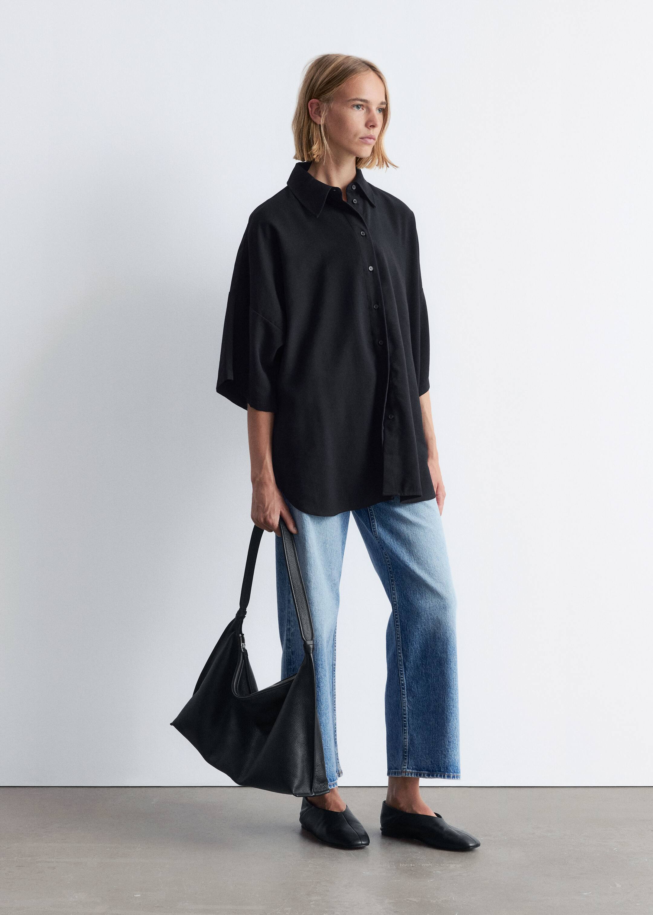 Ver imagem maior: Camisa oversized de mangas três quartos - Preto - SENHORA | H&M PT 5