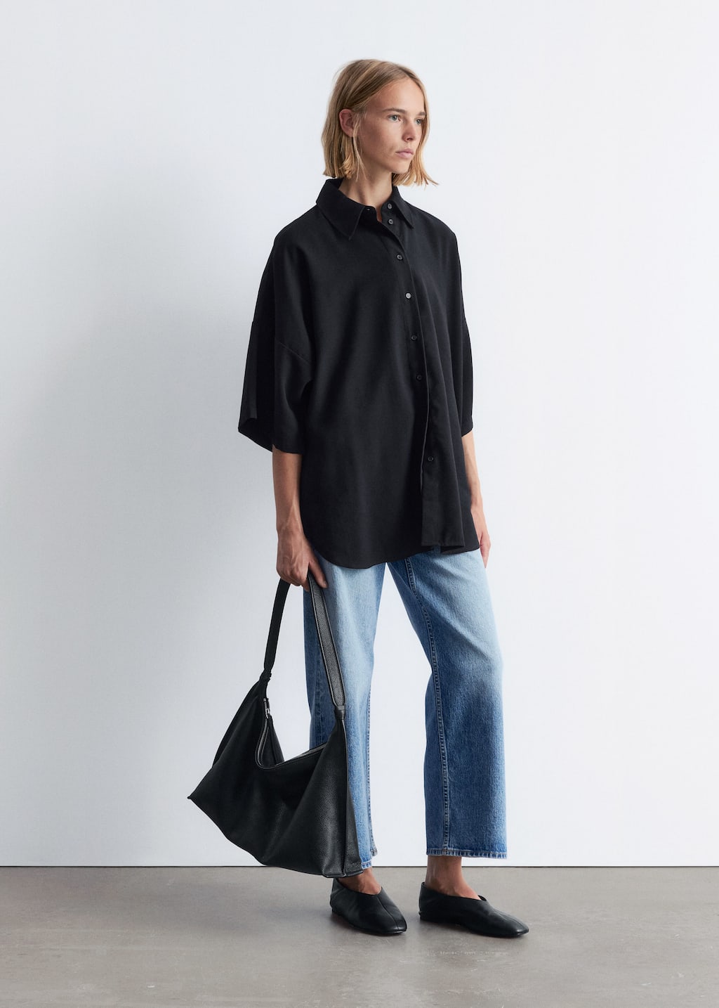 Image of Oversized Quarter-Sleeve Shirt