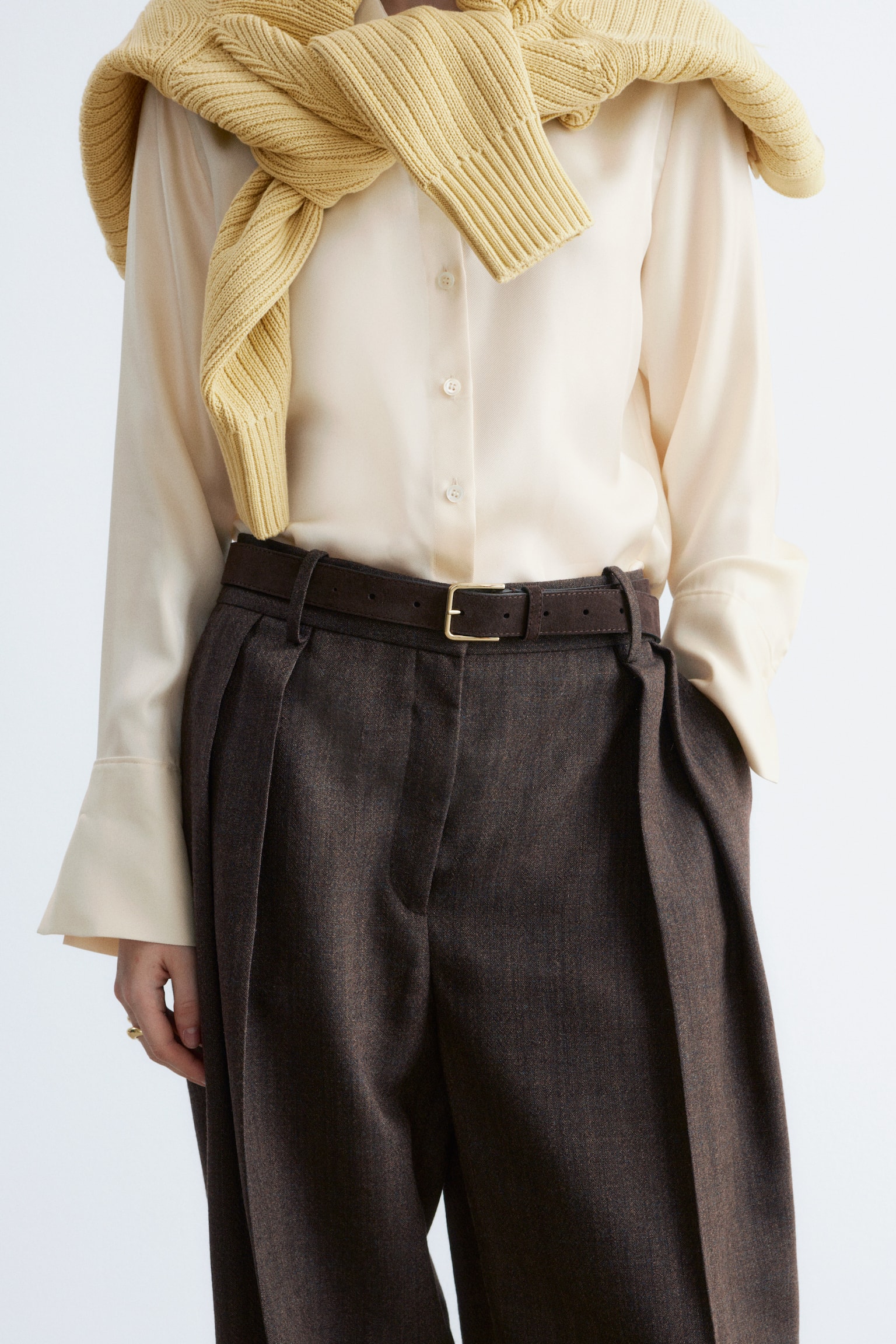 Uldbukser med pressefolder - Mørkebrun - 6