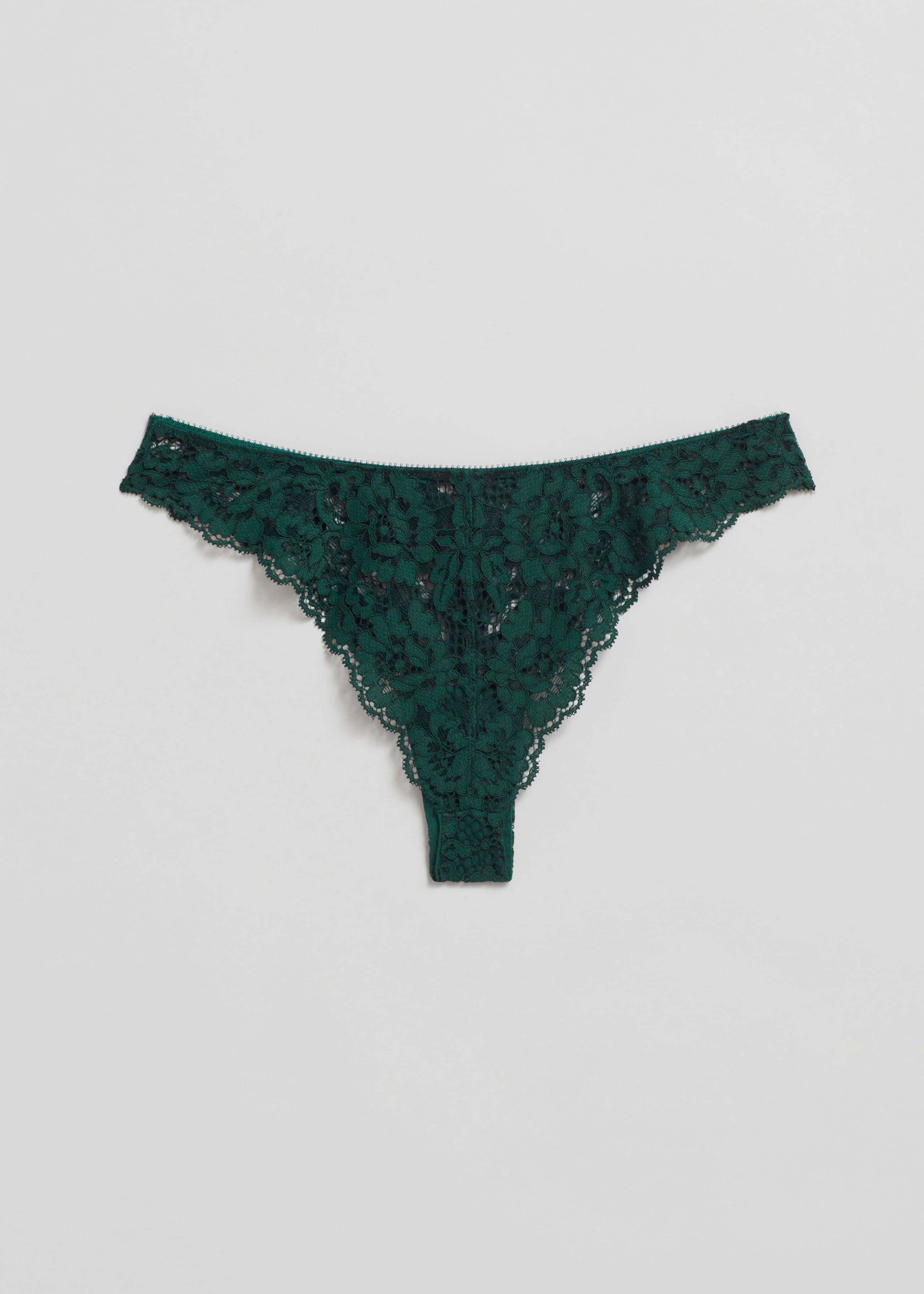 Tanga mit Spitze mit Wellenkante - Dunkelgrün - Stillleben