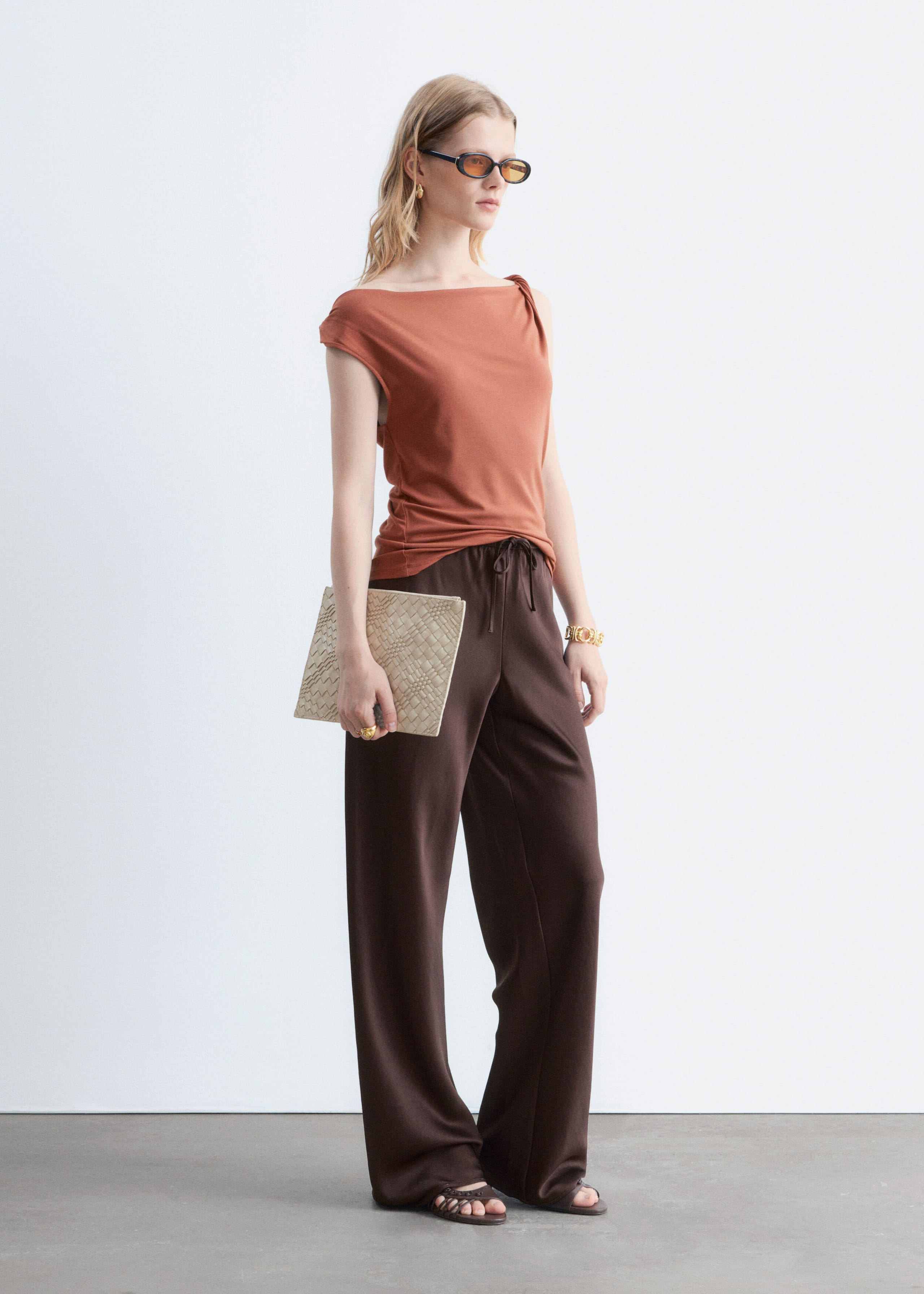 Twist-Shoulder Jersey Top - Light Blue - Lookbook