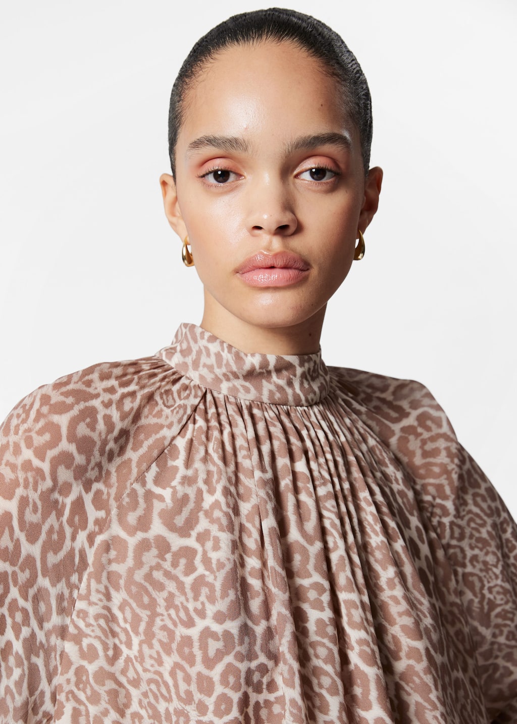 Flounced Stand-Collar Blouse - Light Blue - Lookbook