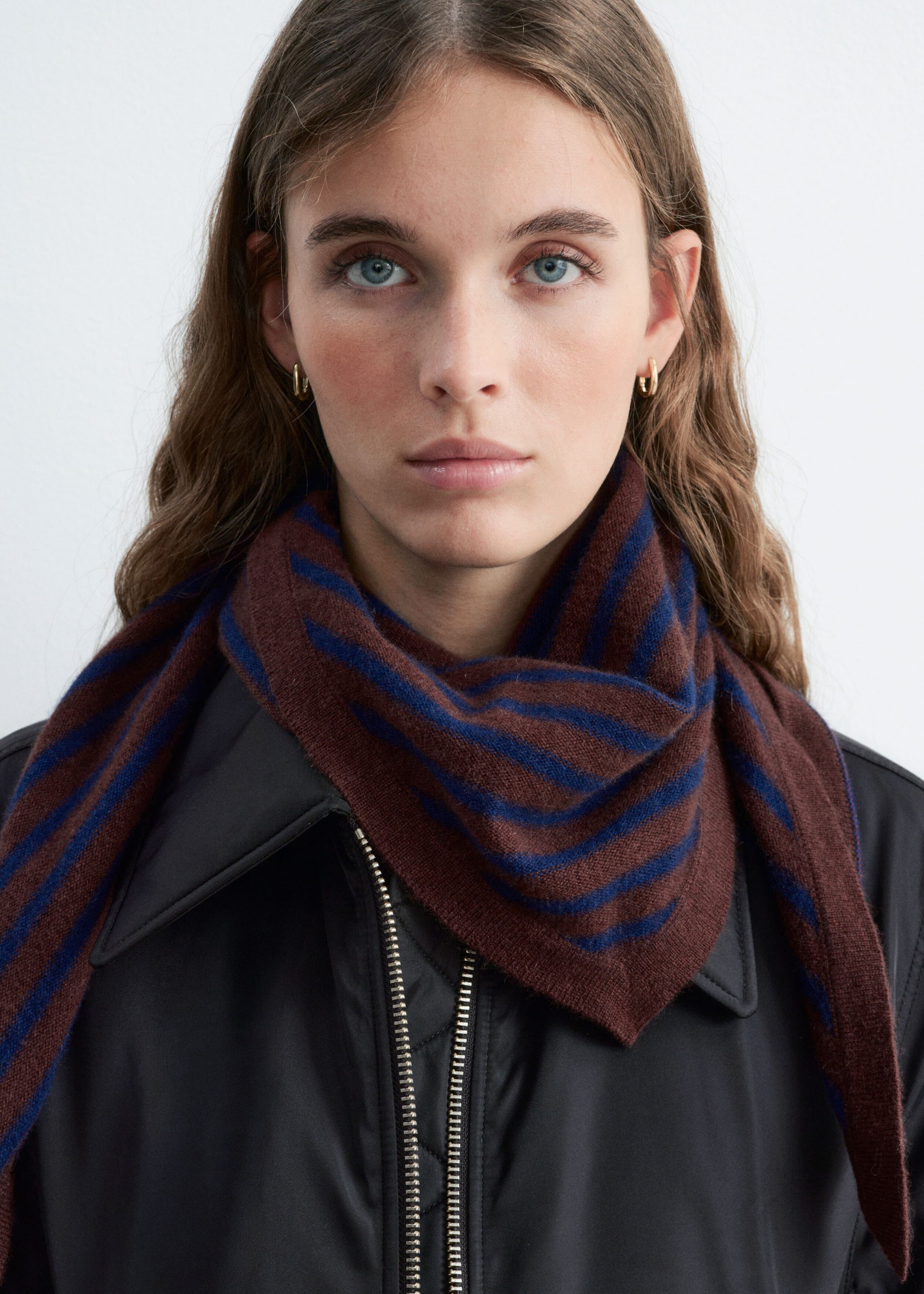 Silk-Cashmere Triangle Scarf - Dark Blue/Brown - Still Life