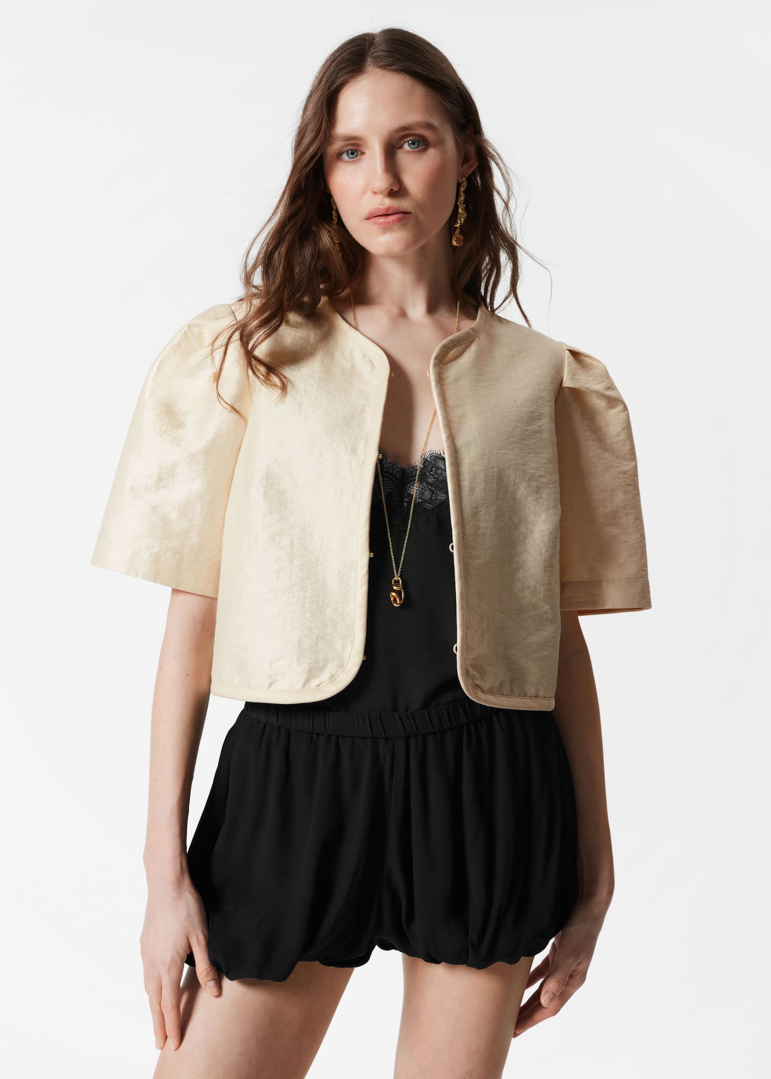 Verkürzte Bluse - Beige