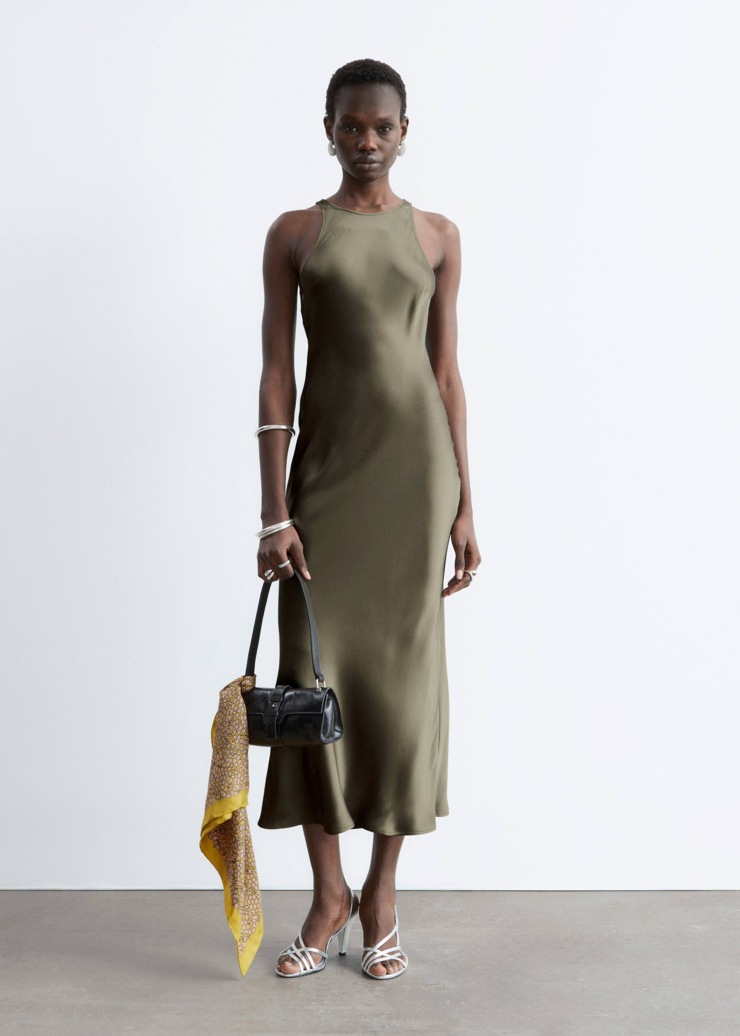 Sleeveless Satin Midi Dress - Black - Lookbook