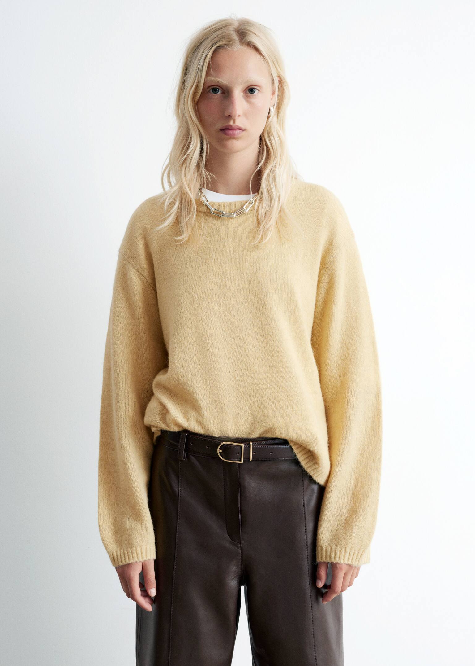 Dzianinowy sweter z domieszką alpaki - Żółty/Ciemnoniebieski/Mole/Czerwony/Ciemnoczerwony/Różowe paski