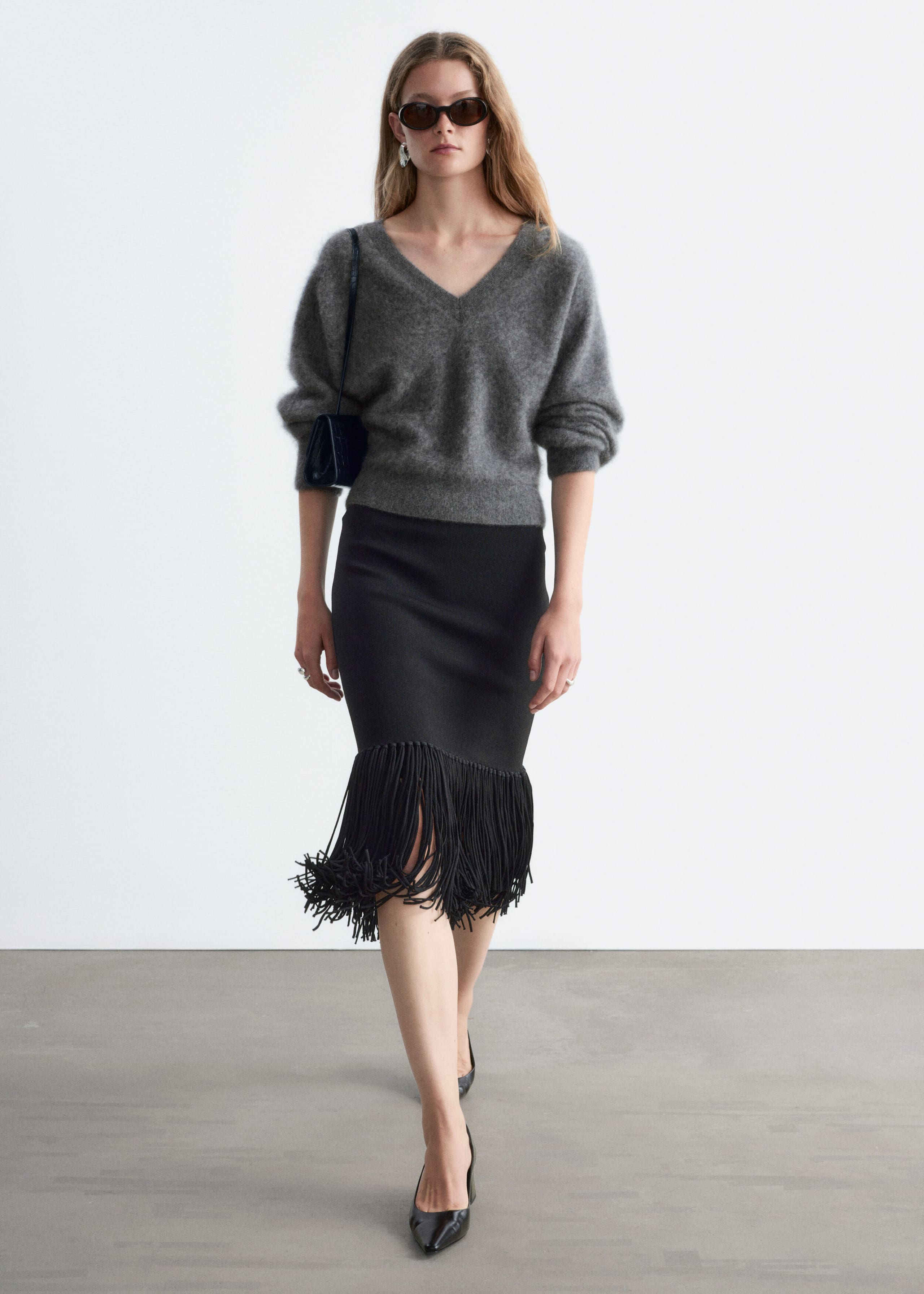 Fringed Midi Skirt - Black - Lookbook