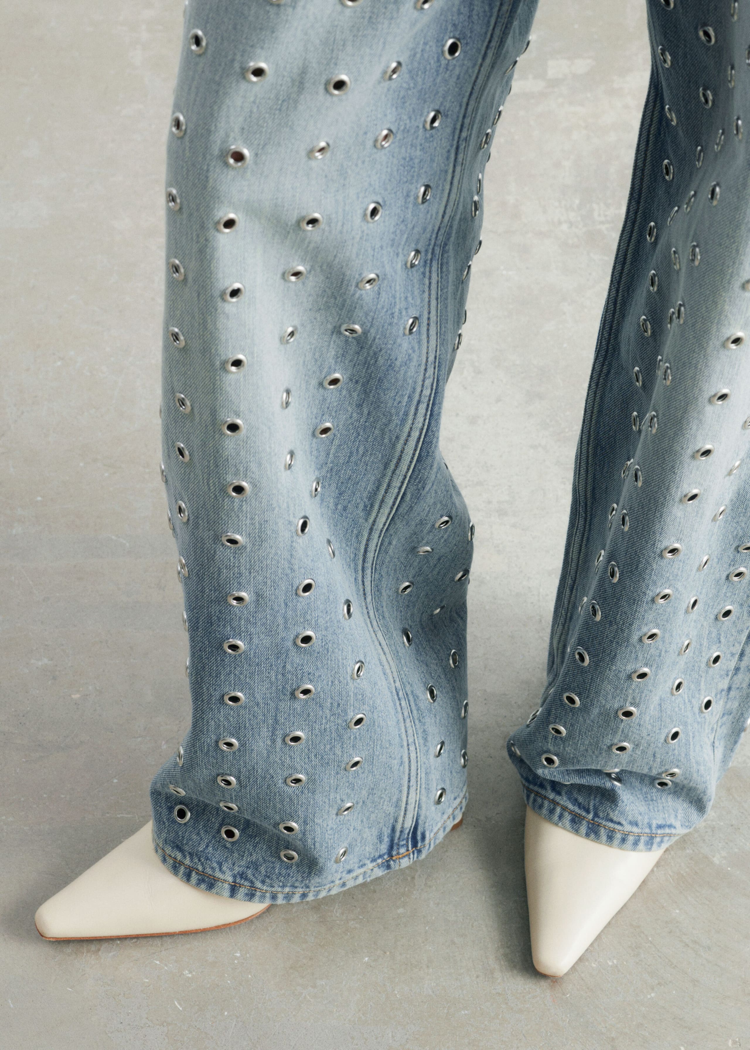 Wide-Leg Eyelet Jeans - Dusty Light Blue - Lookbook