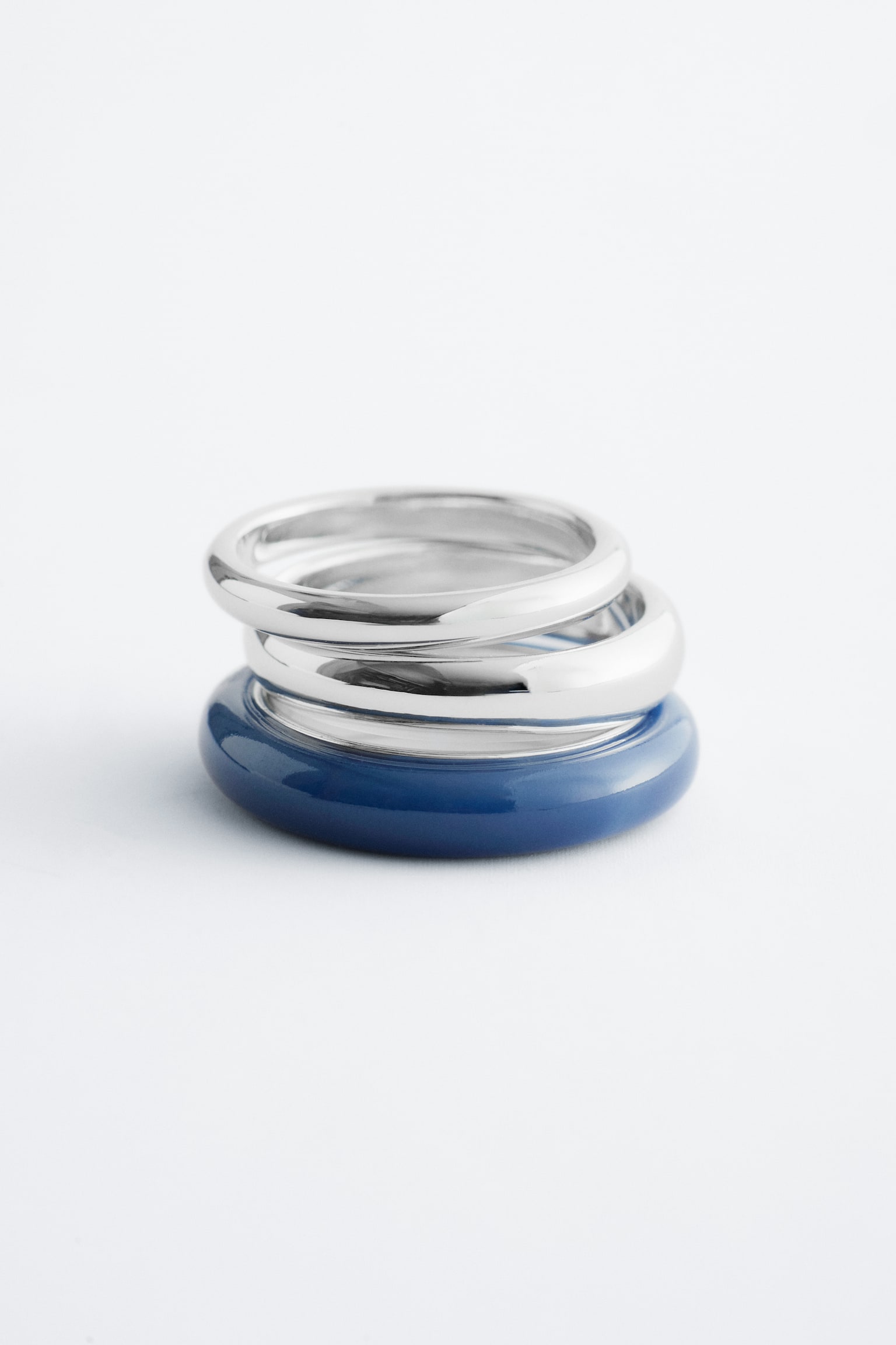 Conjunto de 3 anéis - Prata/Azul - 1