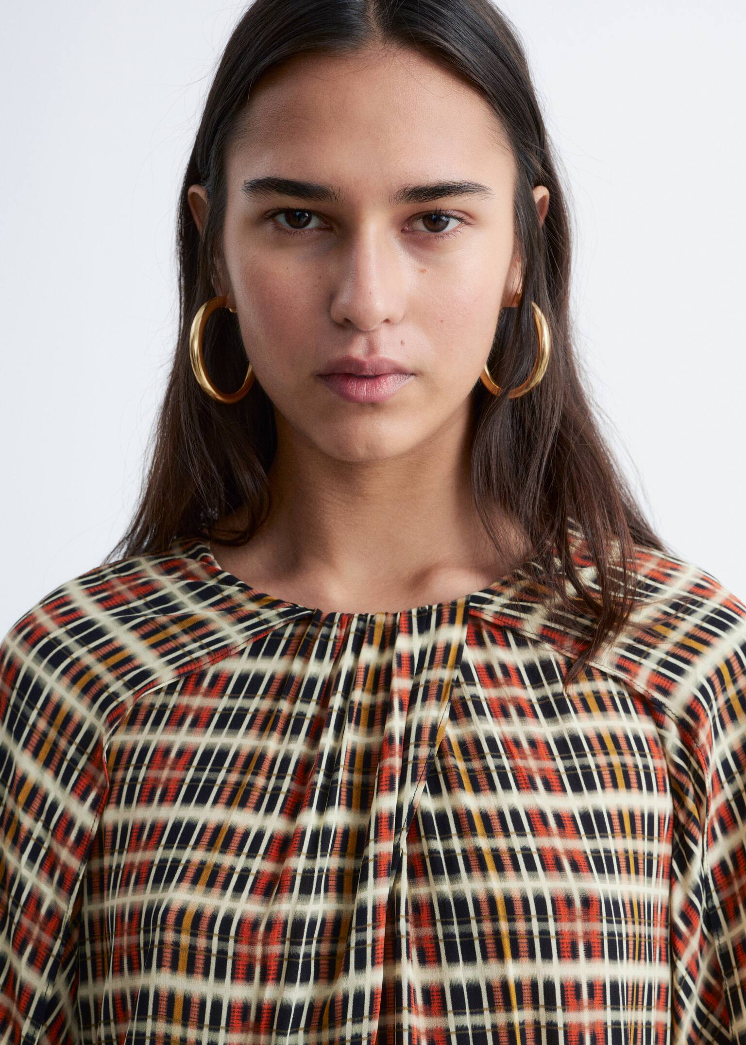 Cape Mini Dress - Orange/Checked - 6