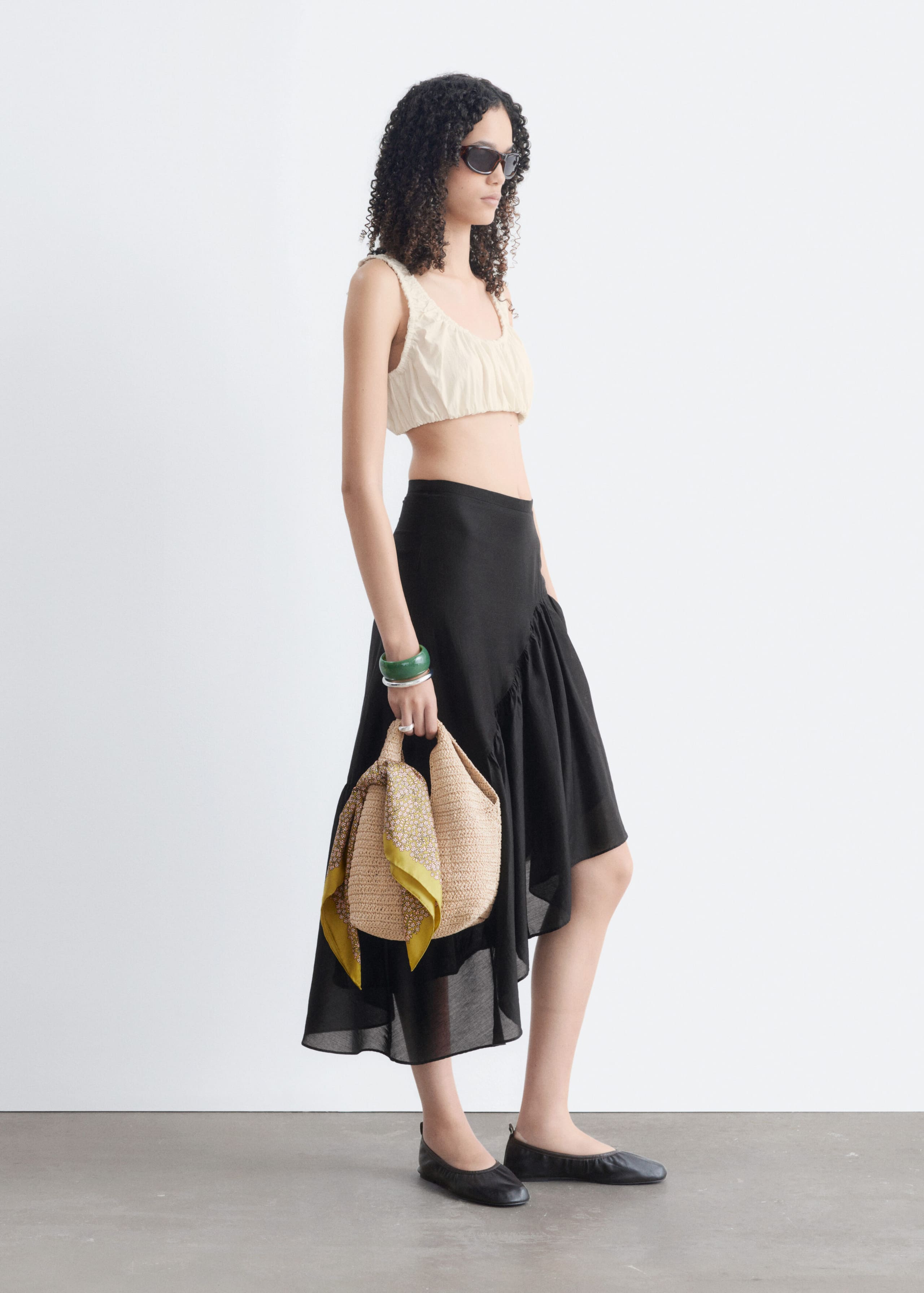 Asymmetric Ruffle Midi Skirt - Black - Lookbook