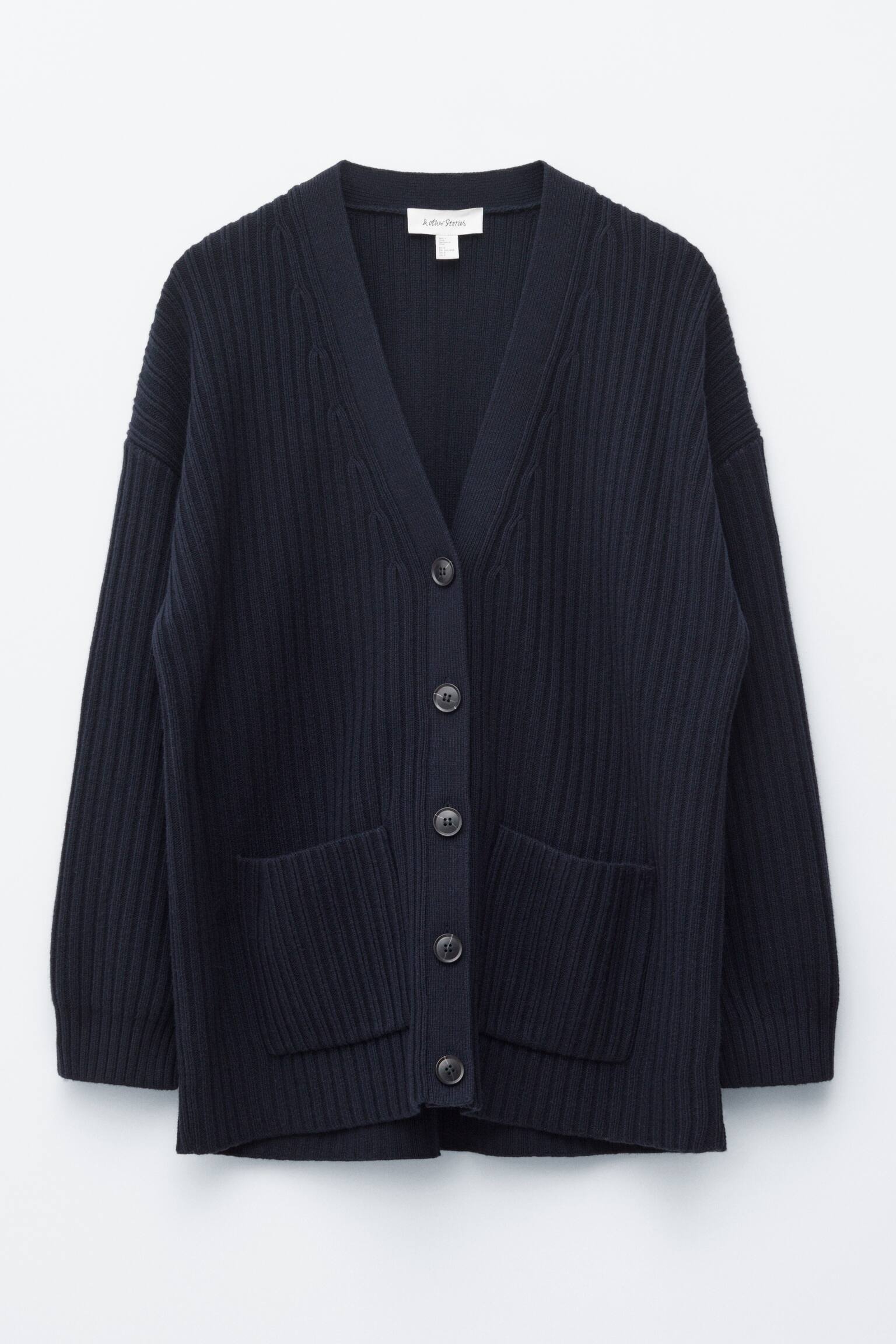 Bordás kötött kardigán - Sötétkék - 1