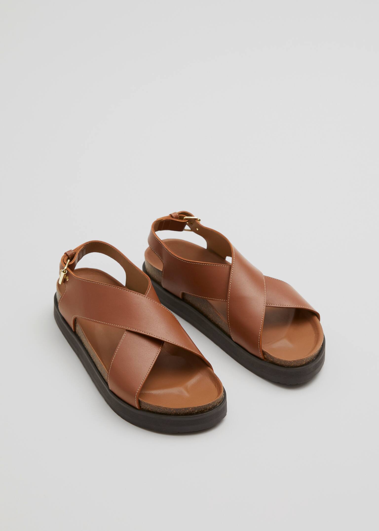 Criss-Cross Leather Sandals - Cognac/Zwart/Bruin/Koeienprint/Black/Black - 3
