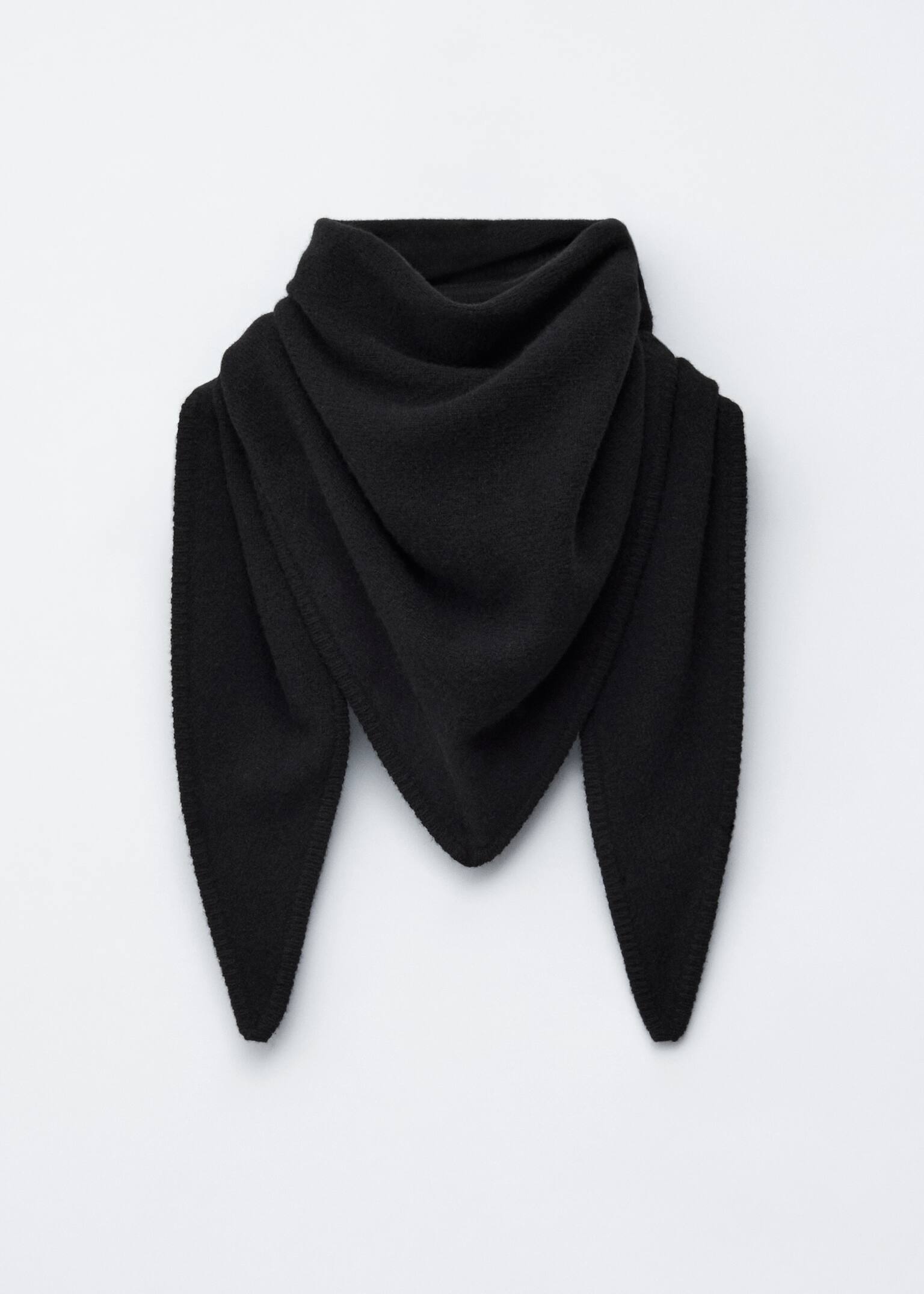 Wełniany trójkątny szalik - Czarny/Szary melanż - 2