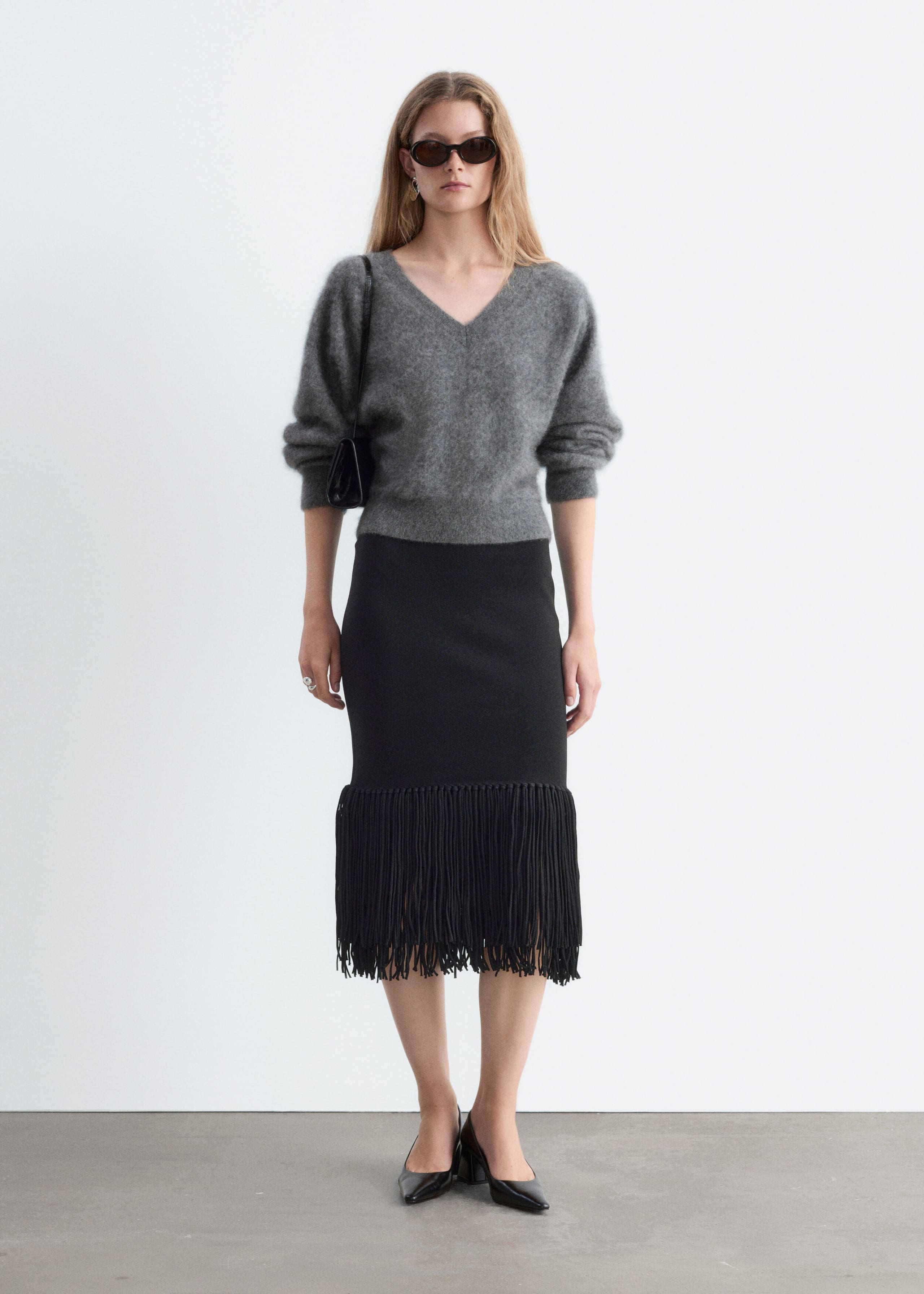 Fringed Midi Skirt - Black - Lookbook