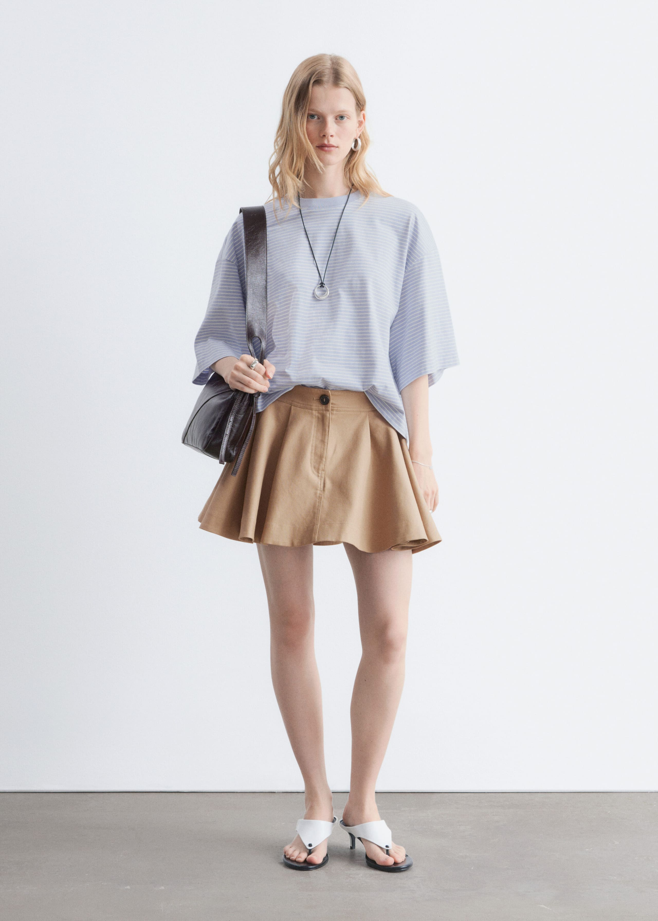 Oversized Striped Cotton T-Shirt - Grey/White Stripes - Lookbook