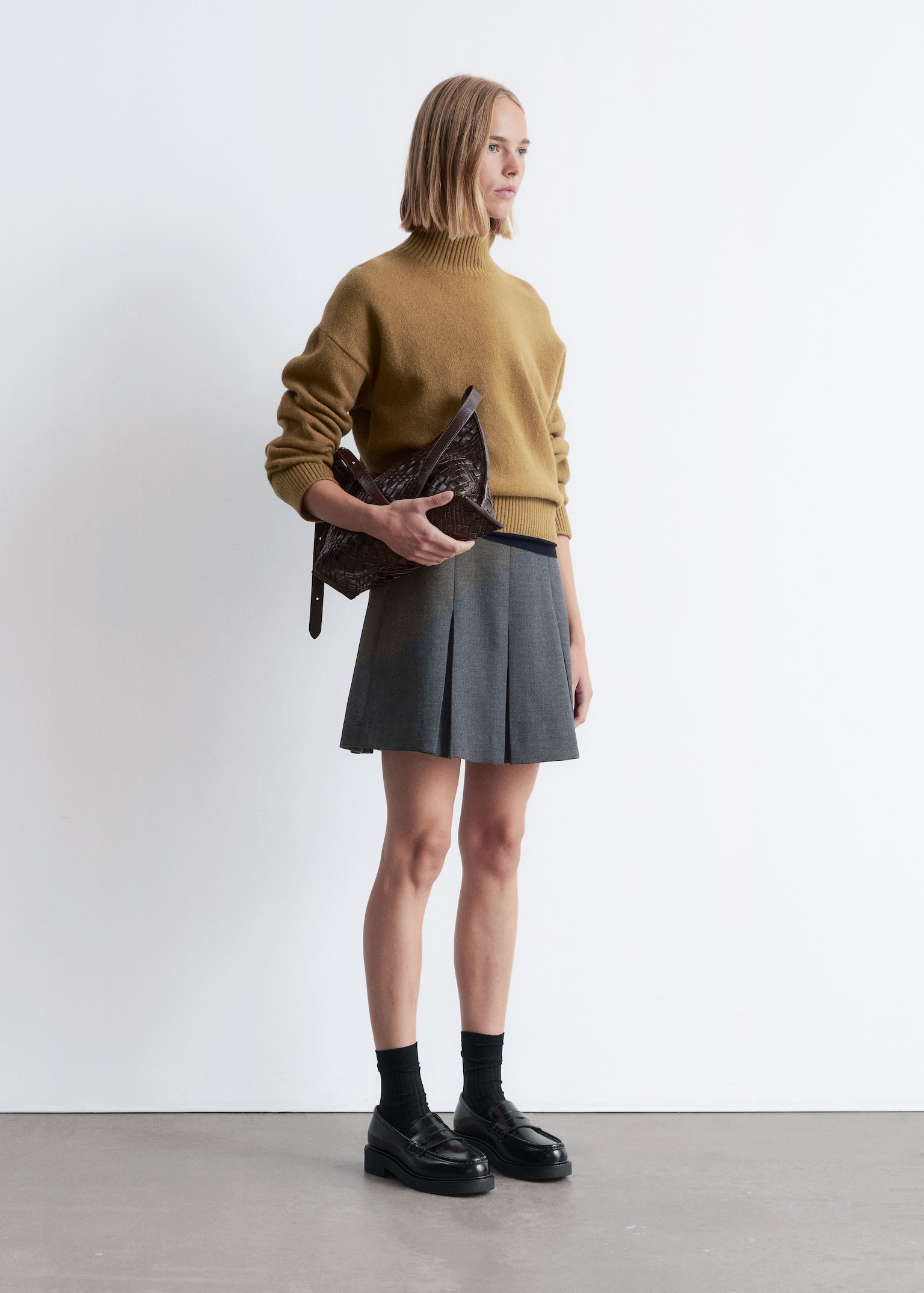 Pleated Wool Mini Skirt - Dark Grey - 3