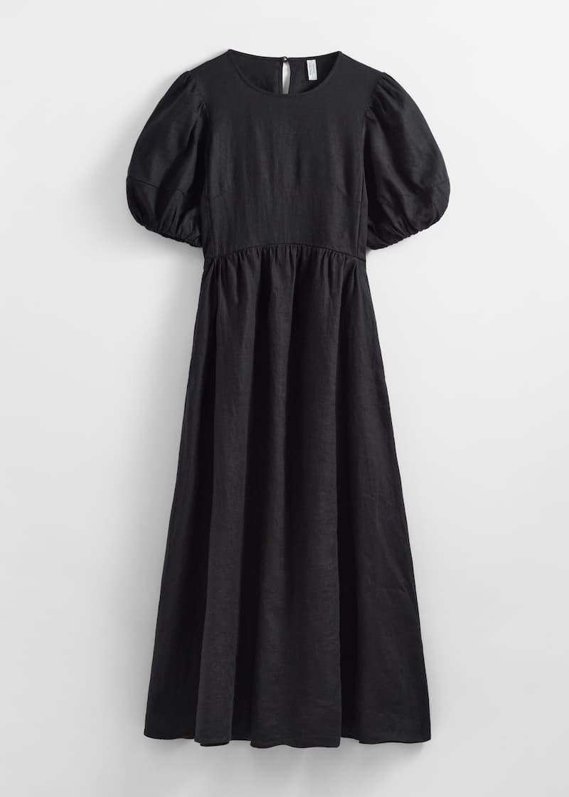 Women's Black Puff-Sleeve Midi Dress | H&M GB Women's Black Puff-Sleeve Midi Dress | H&M GB