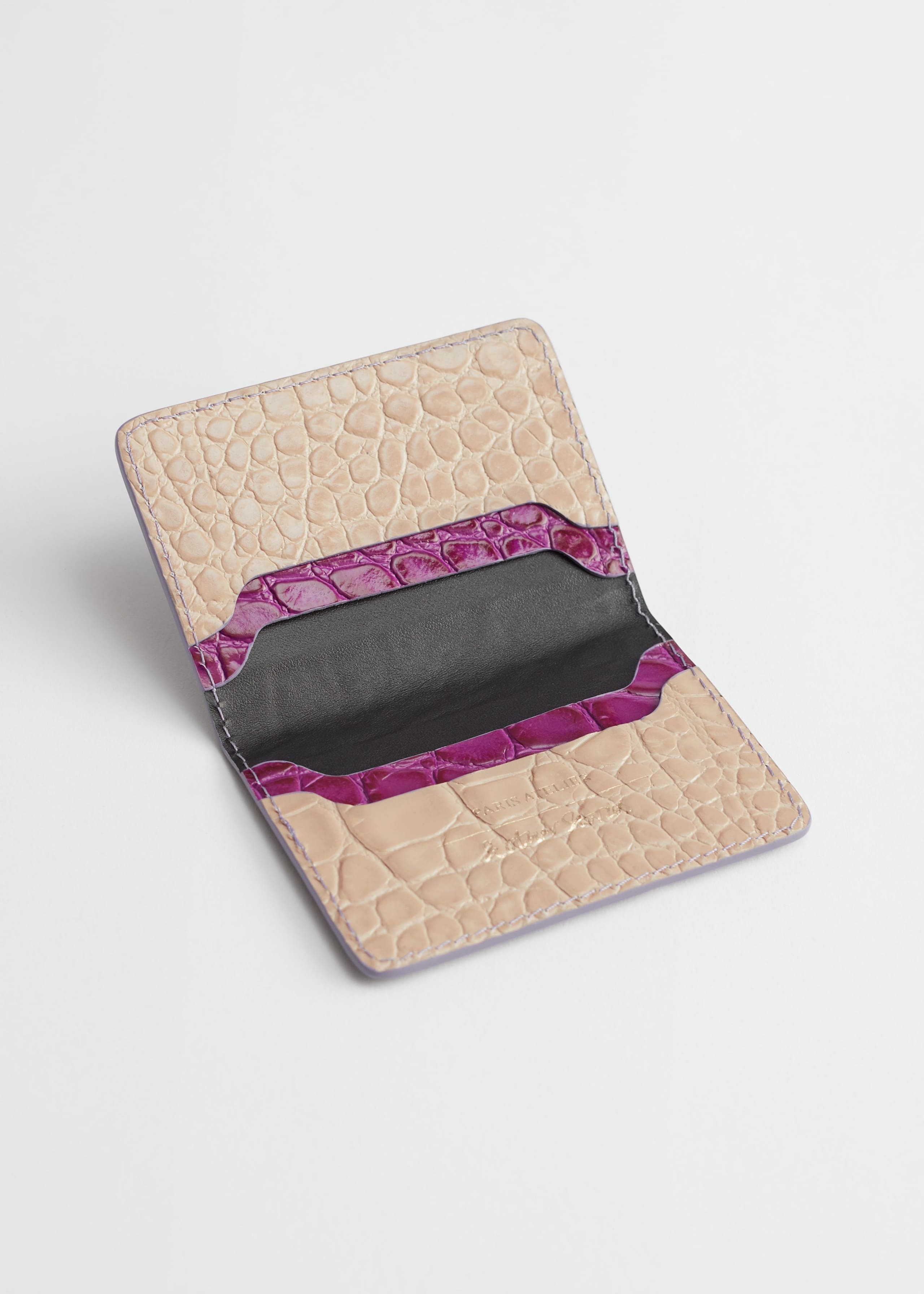 Croc Embossed Leather Card Holder - Black/Brown - Natura morta